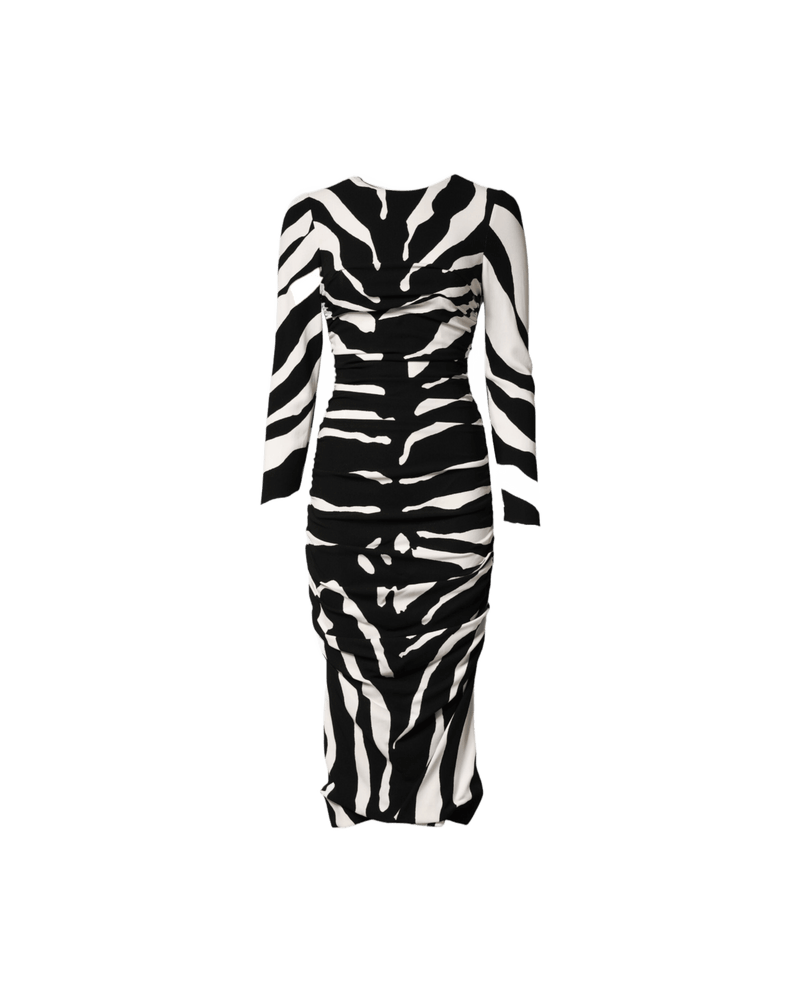 Dolce & Gabbana Black White Zebra Viscose Sheath Midi Dress Glam Steals