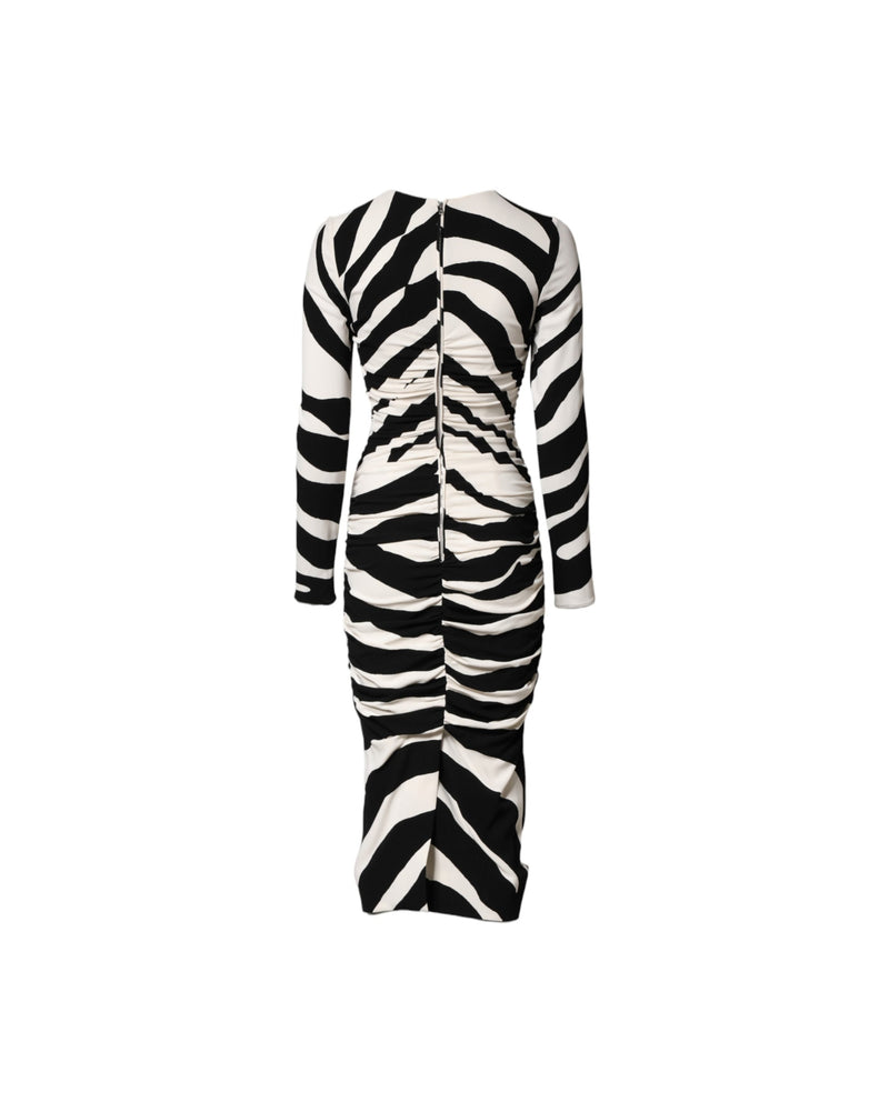 Dolce & Gabbana Black White Zebra Viscose Sheath Midi Dress Glam Steals