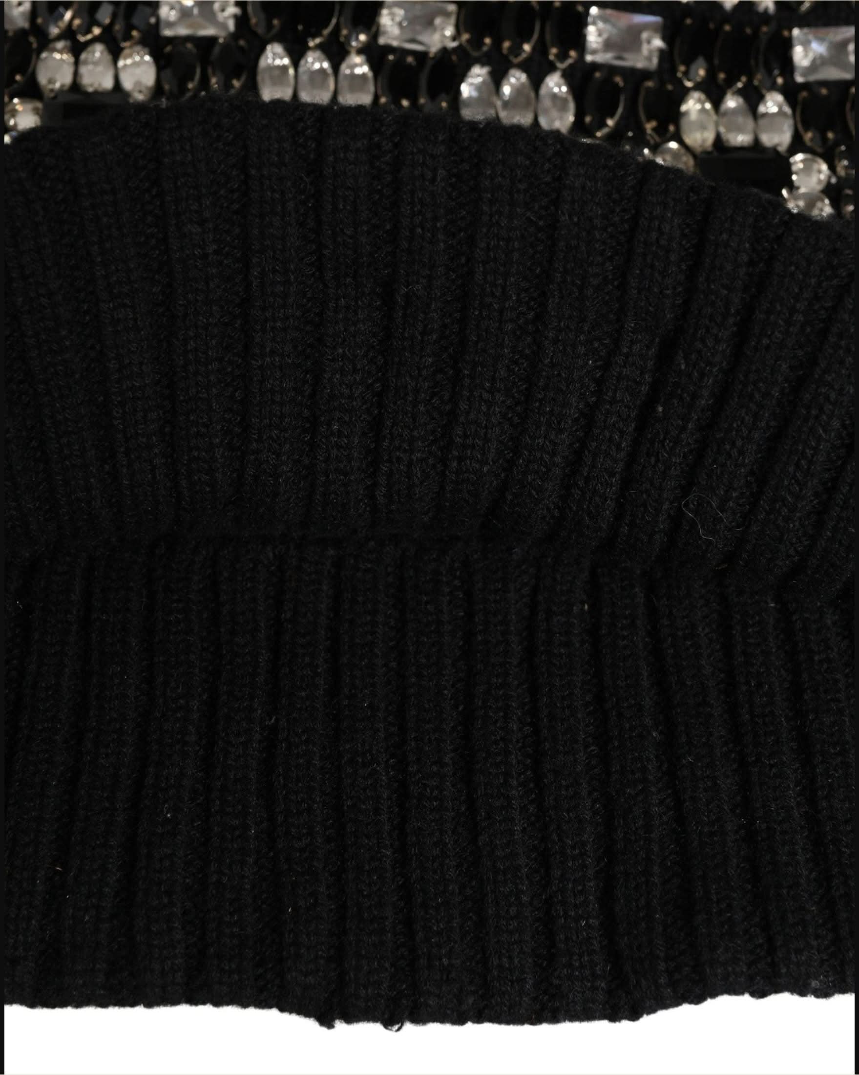 Dolce & Gabbana Black Wool Crystal Embellished Balaclava Hat 
