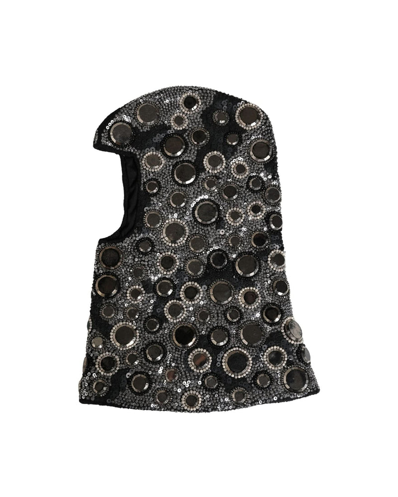 Dolce & Gabbana Black Wool Crystal Embellished Balaclava Hat 