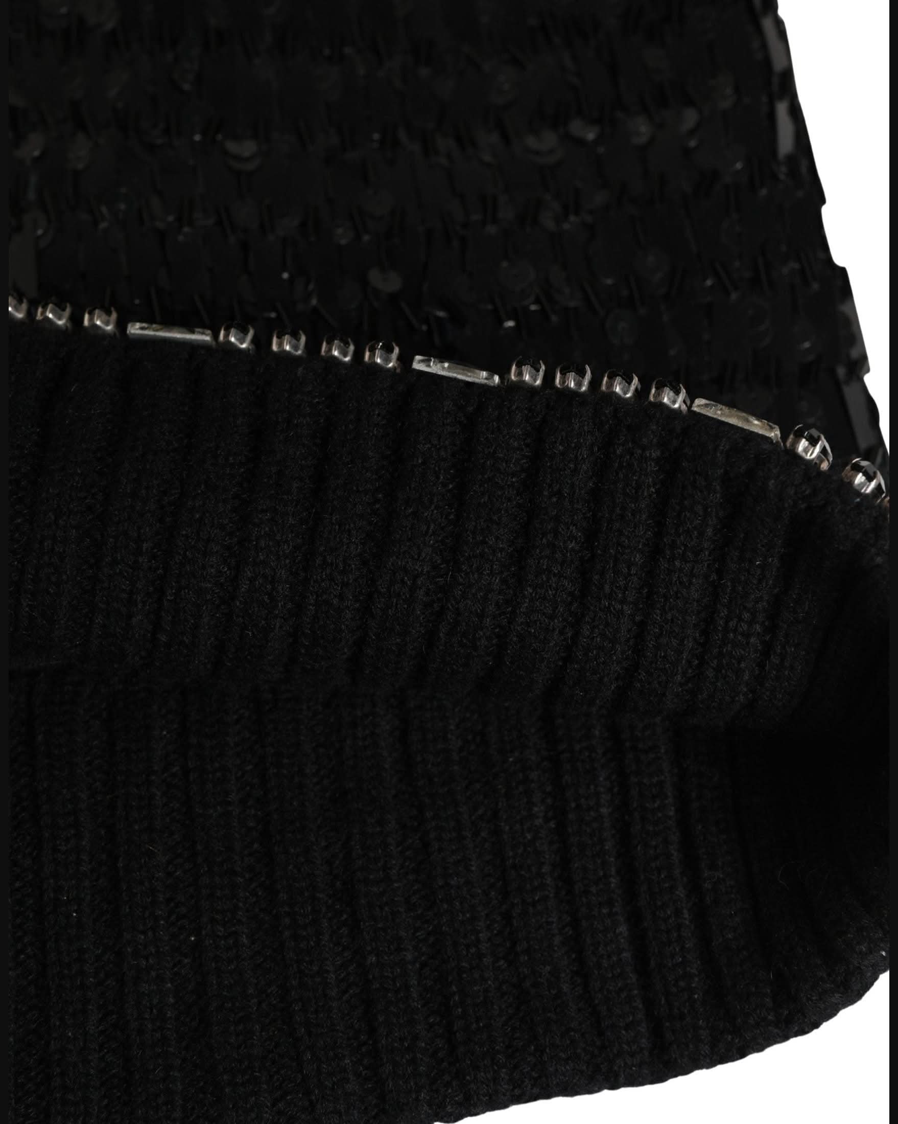 Dolce & Gabbana Black Wool Crystal Embellished Balaclava Hat 
