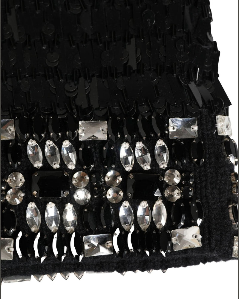 Dolce & Gabbana Black Wool Crystal Embellished Balaclava Hat 