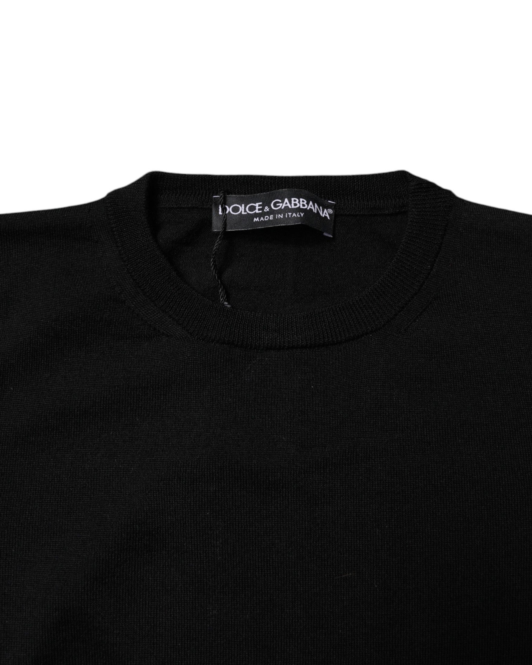 Dolce & Gabbana Black Wool Knit Crew Neck Pullover Sweater Glam Steals