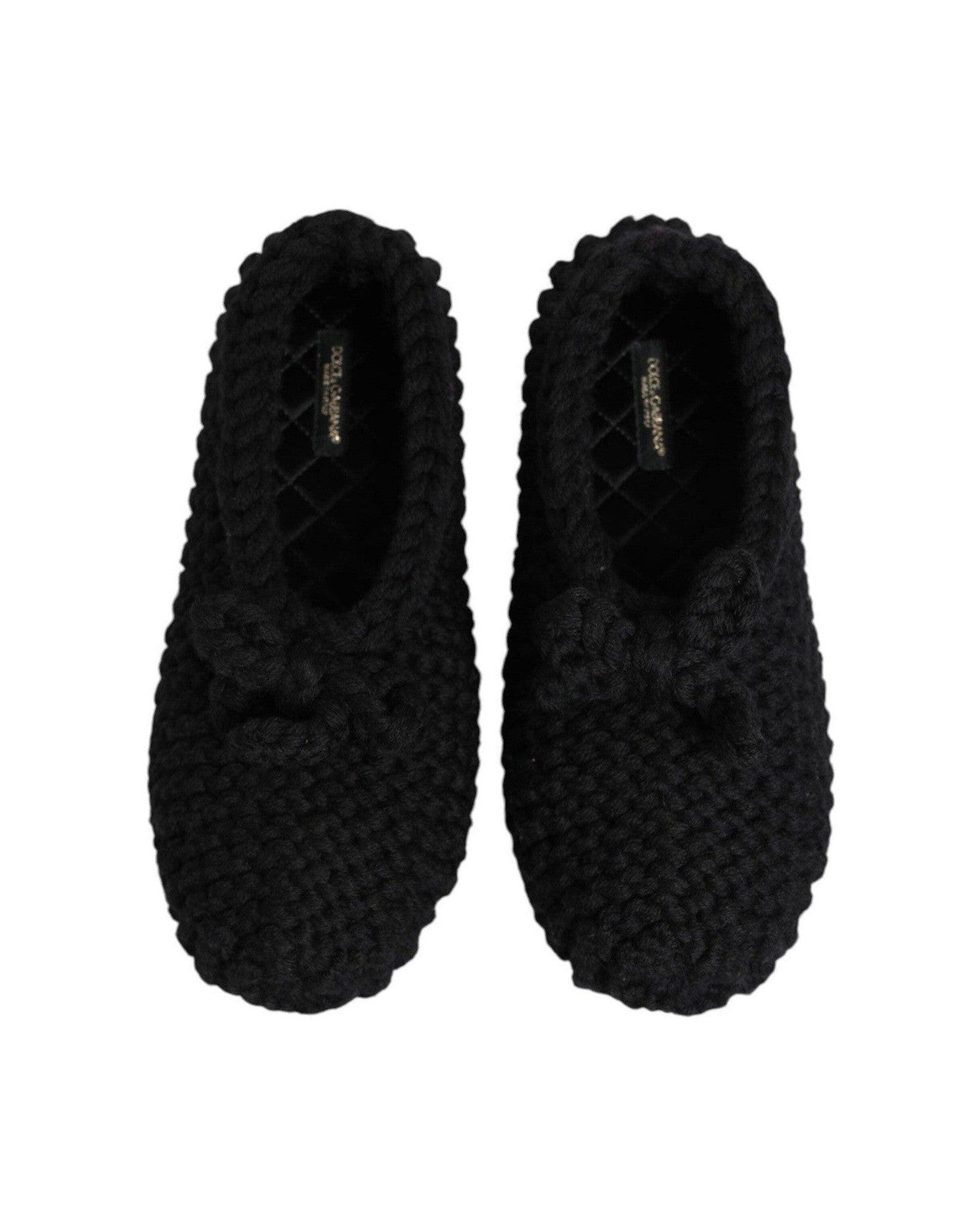 Dolce & Gabbana Black Wool Knit Slip On Ballerina Flats Shoes Glam Steals