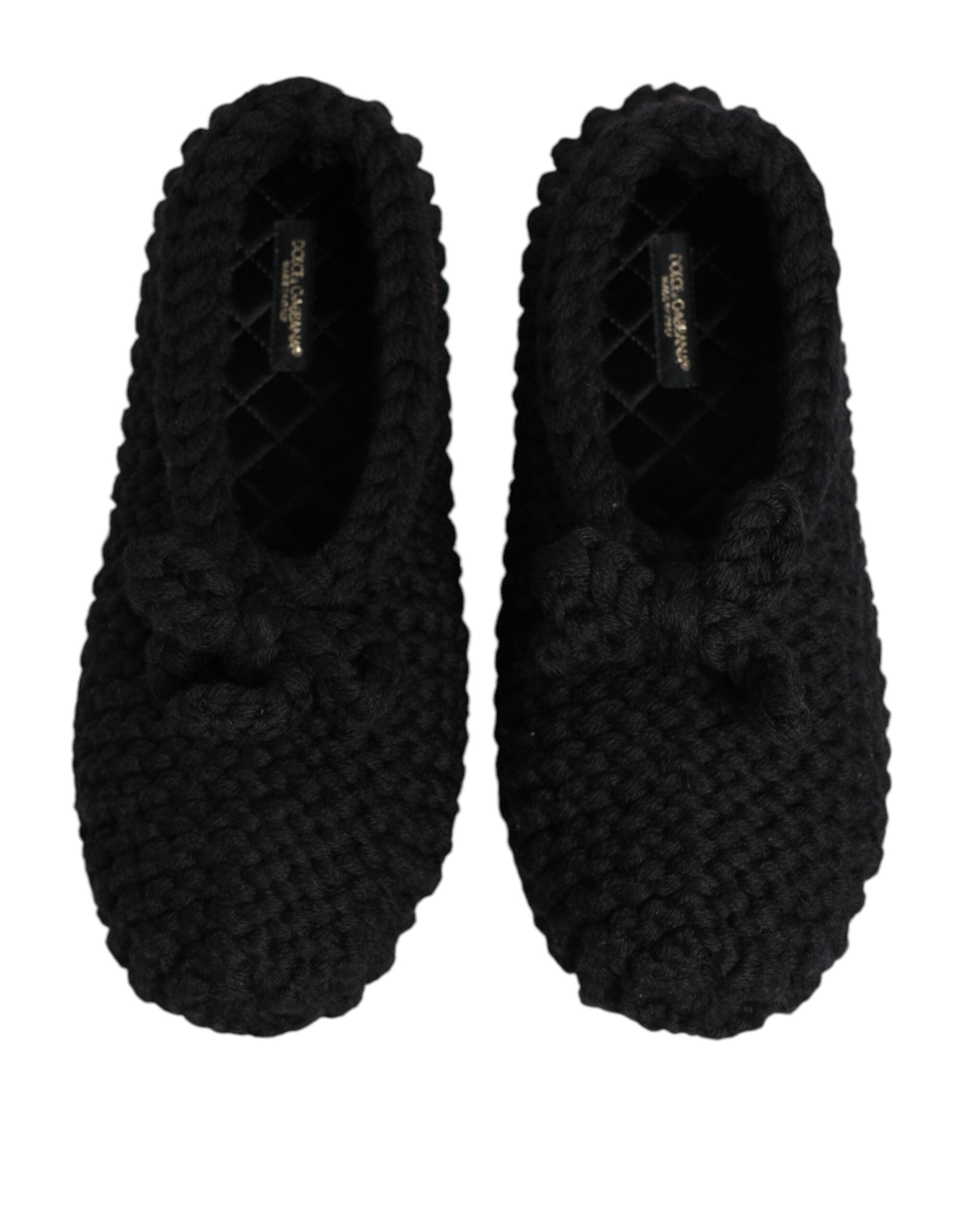 Dolce & Gabbana Black Wool Knit Slip On Ballerina Flats Shoes Glam Steals