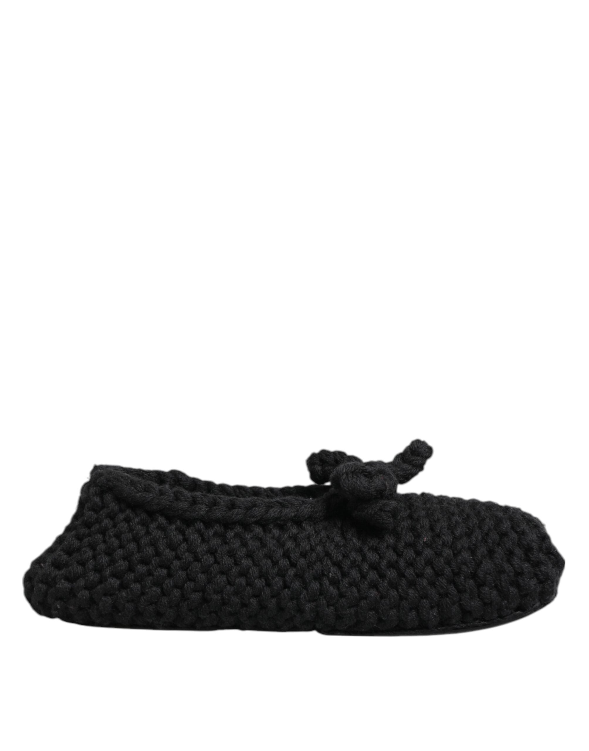 Dolce & Gabbana Black Wool Knit Slip On Ballerina Flats Shoes Glam Steals