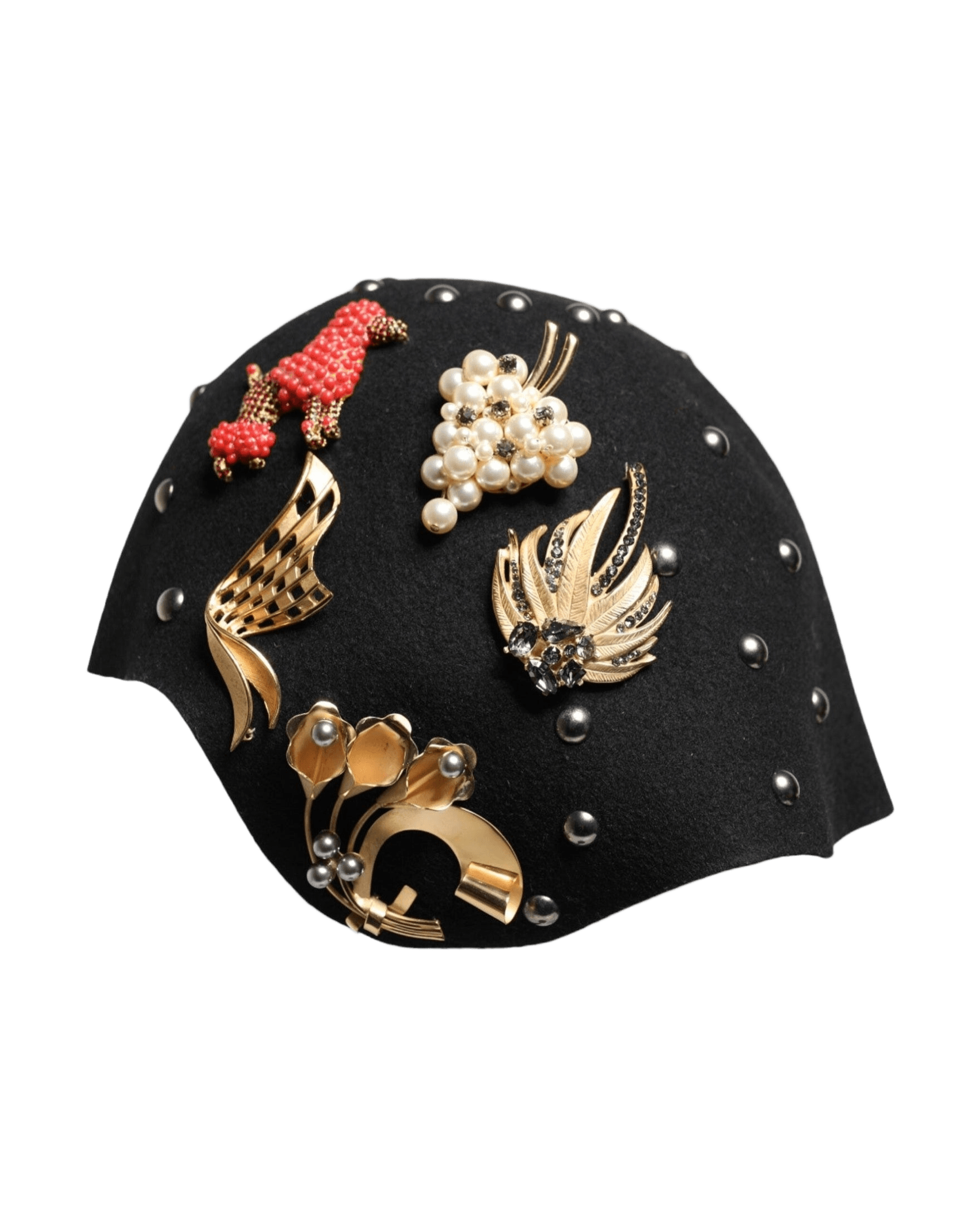 Dolce & Gabbana Black Wool Multicolor Embellished Cloche Hat Glam Steals