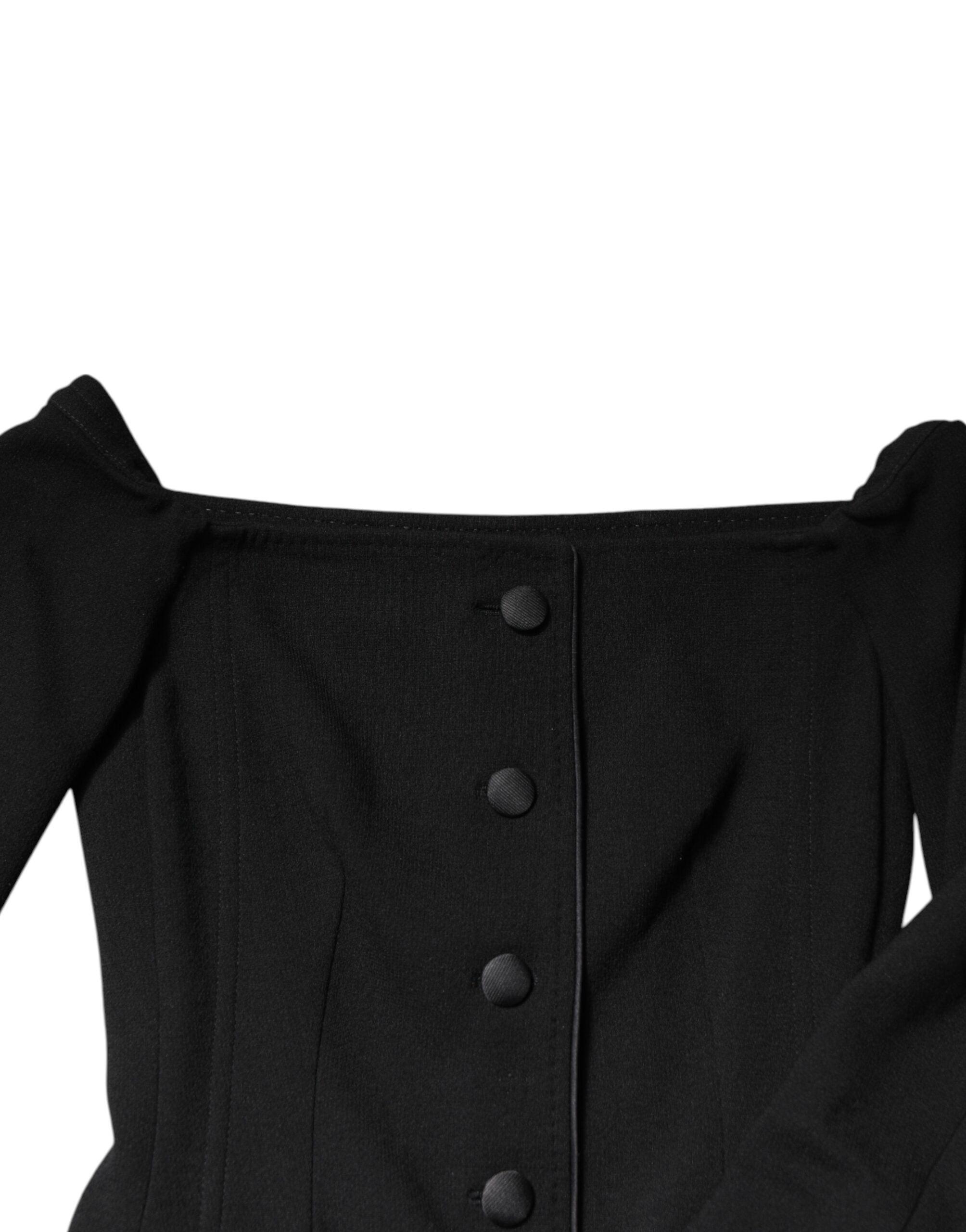 Dolce & Gabbana Black Wool Off Shoulder A Line Mini Dress Glam Steals