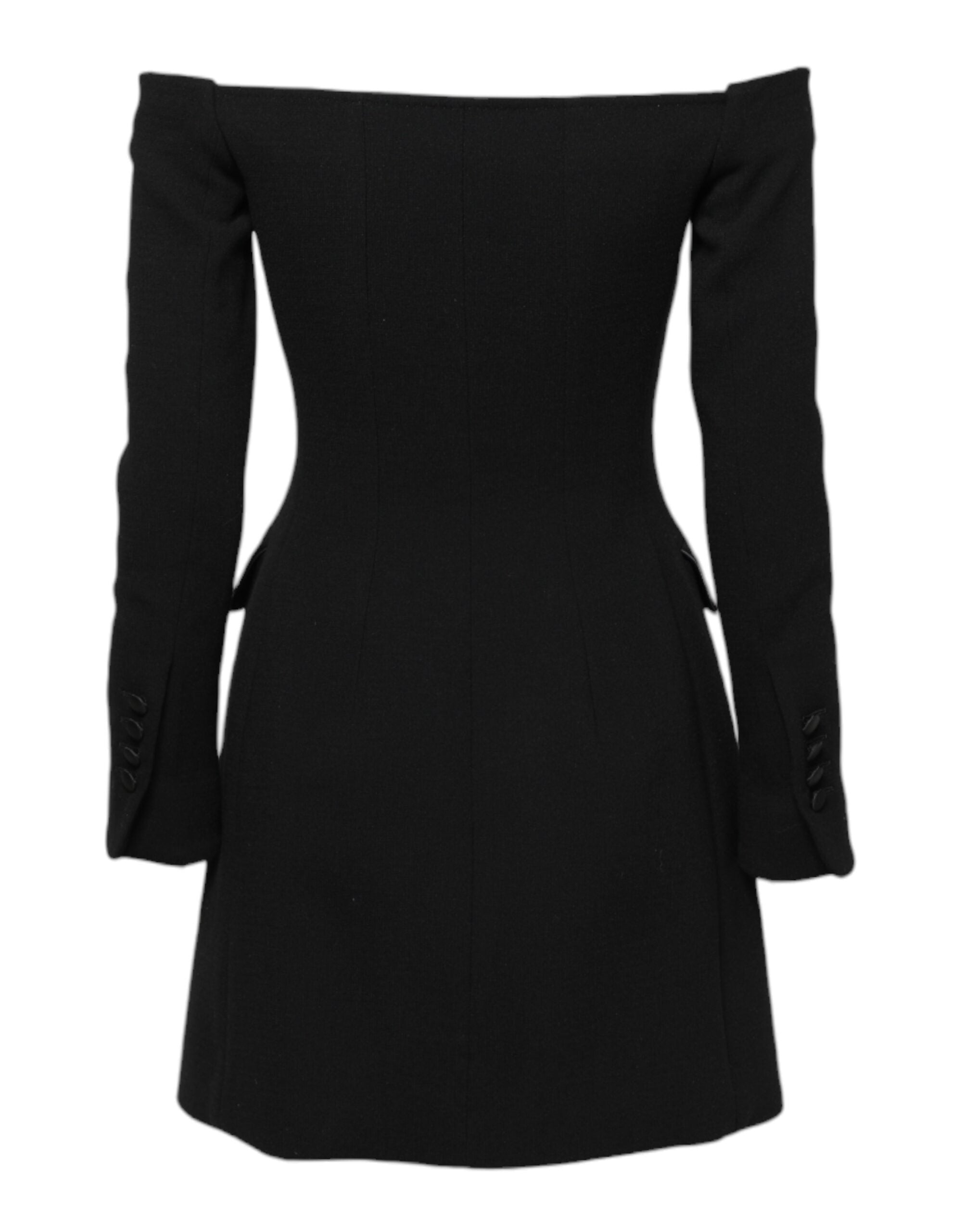 Dolce & Gabbana Black Wool Off Shoulder A Line Mini Dress Glam Steals