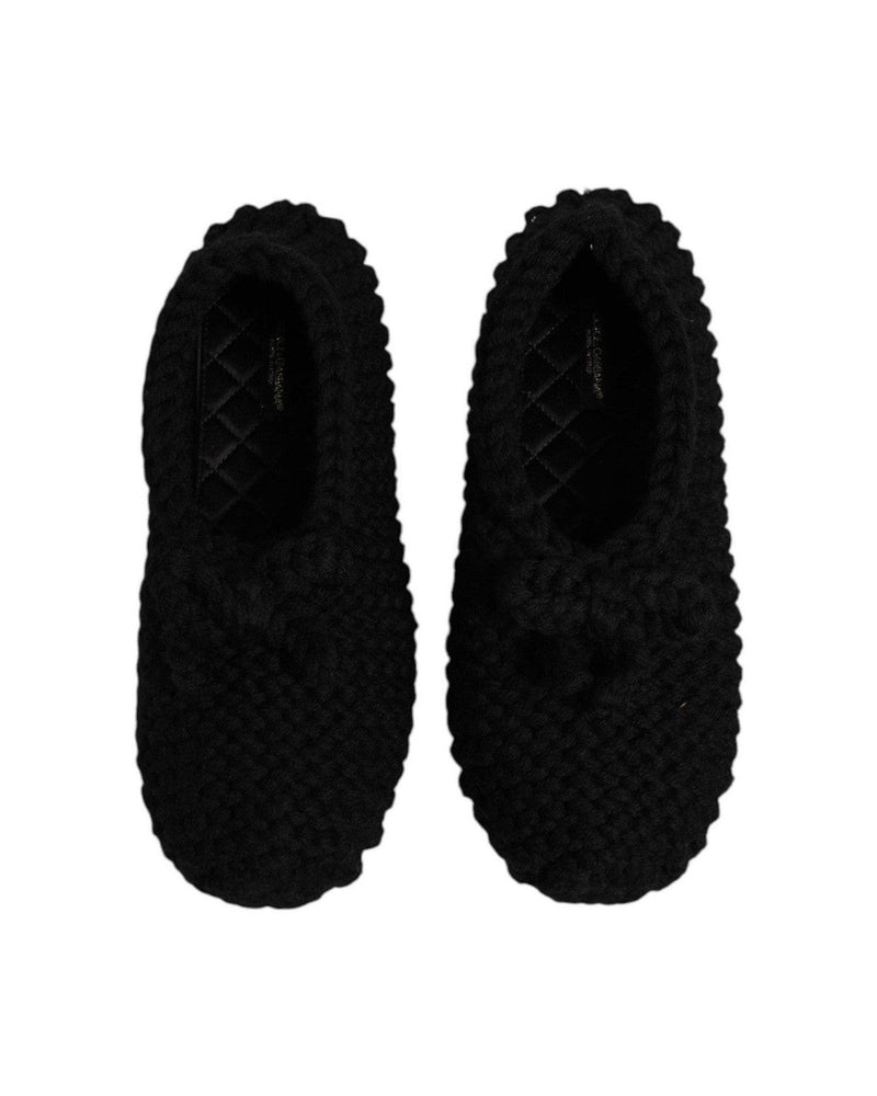 Dolce & Gabbana Black Wool Slip On Flats Ballerina Shoes Flats