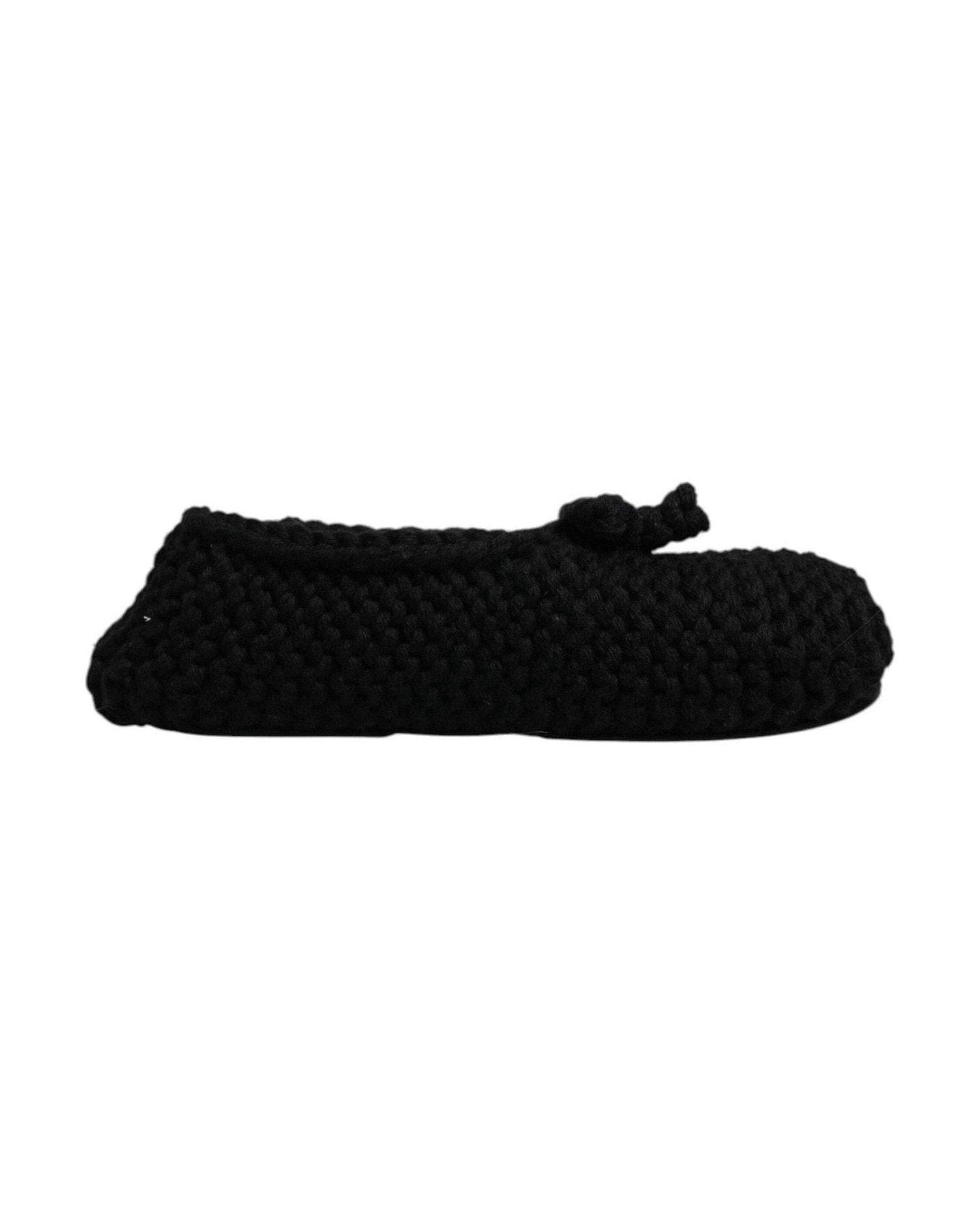 Dolce & Gabbana Black Wool Slip On Flats Ballerina Shoes Flats