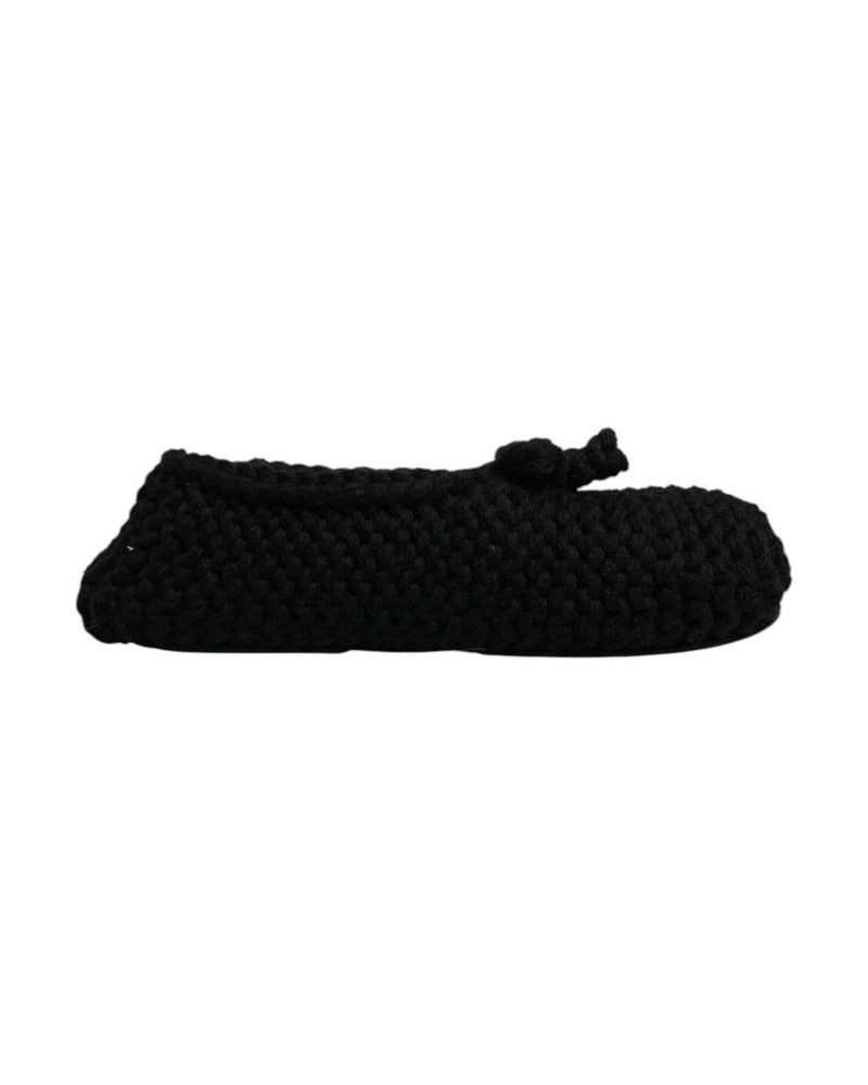 Dolce & Gabbana Black Wool Slip On Flats Ballerina Shoes Flats
