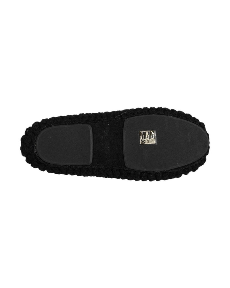 Dolce & Gabbana Black Wool Slip On Flats Ballerina Shoes Glam Steals