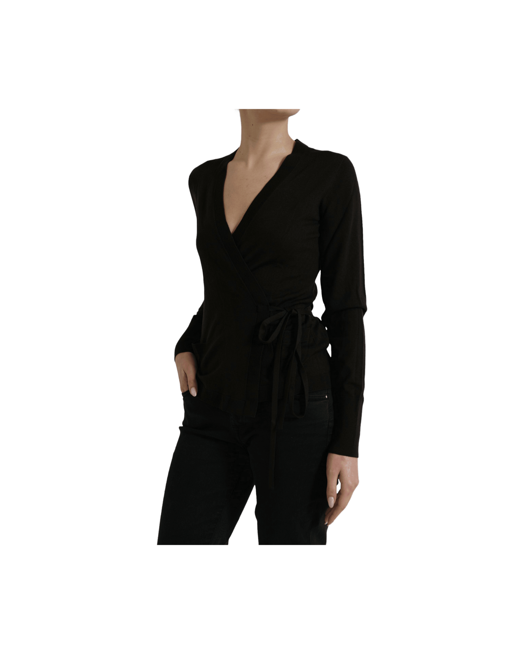 Dolce & Gabbana Black Wool V Neck Crossed Cardigan Glam Steals