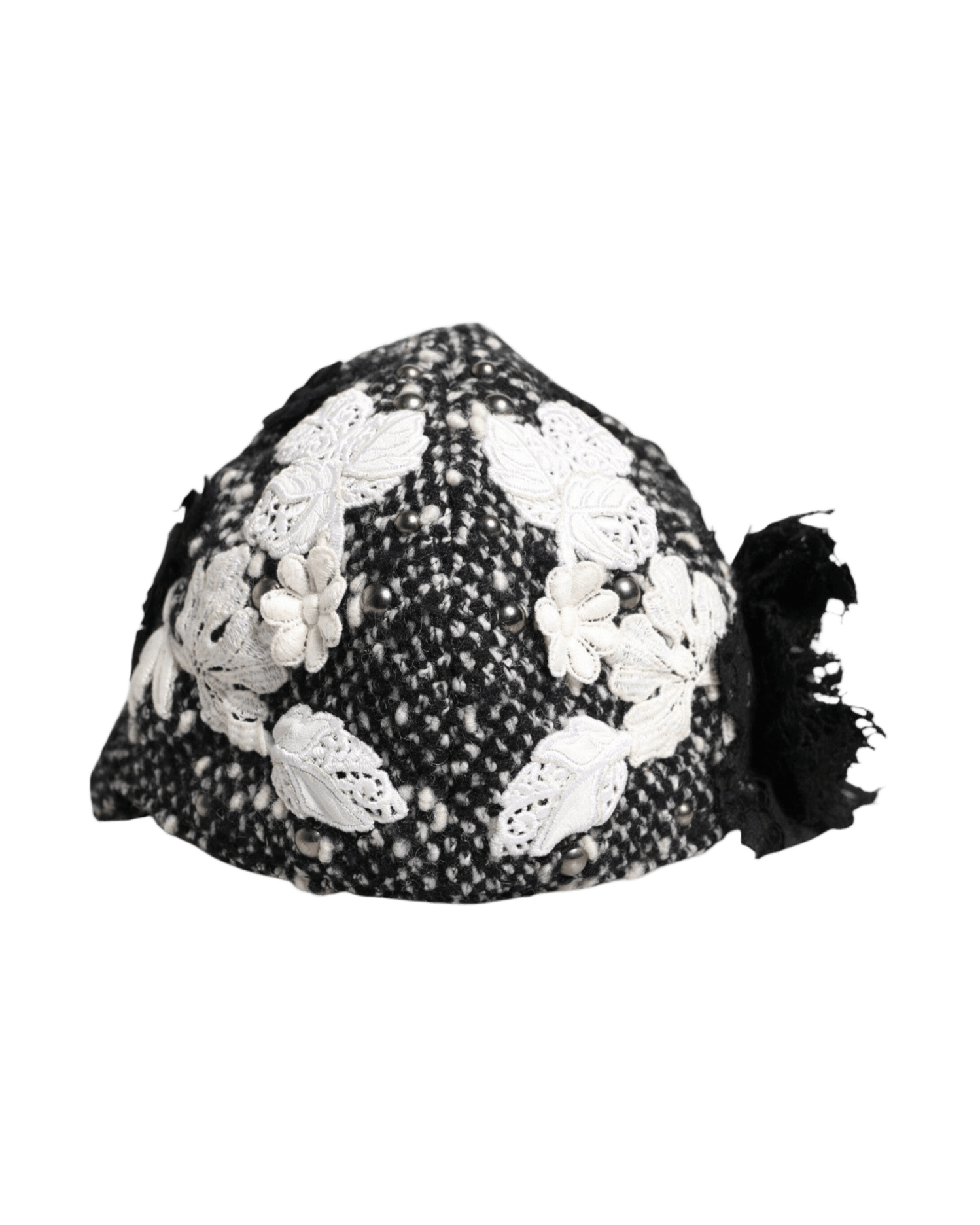 Dolce & Gabbana Black Wool White Floral Embellished Cloche Hat Glam Steals