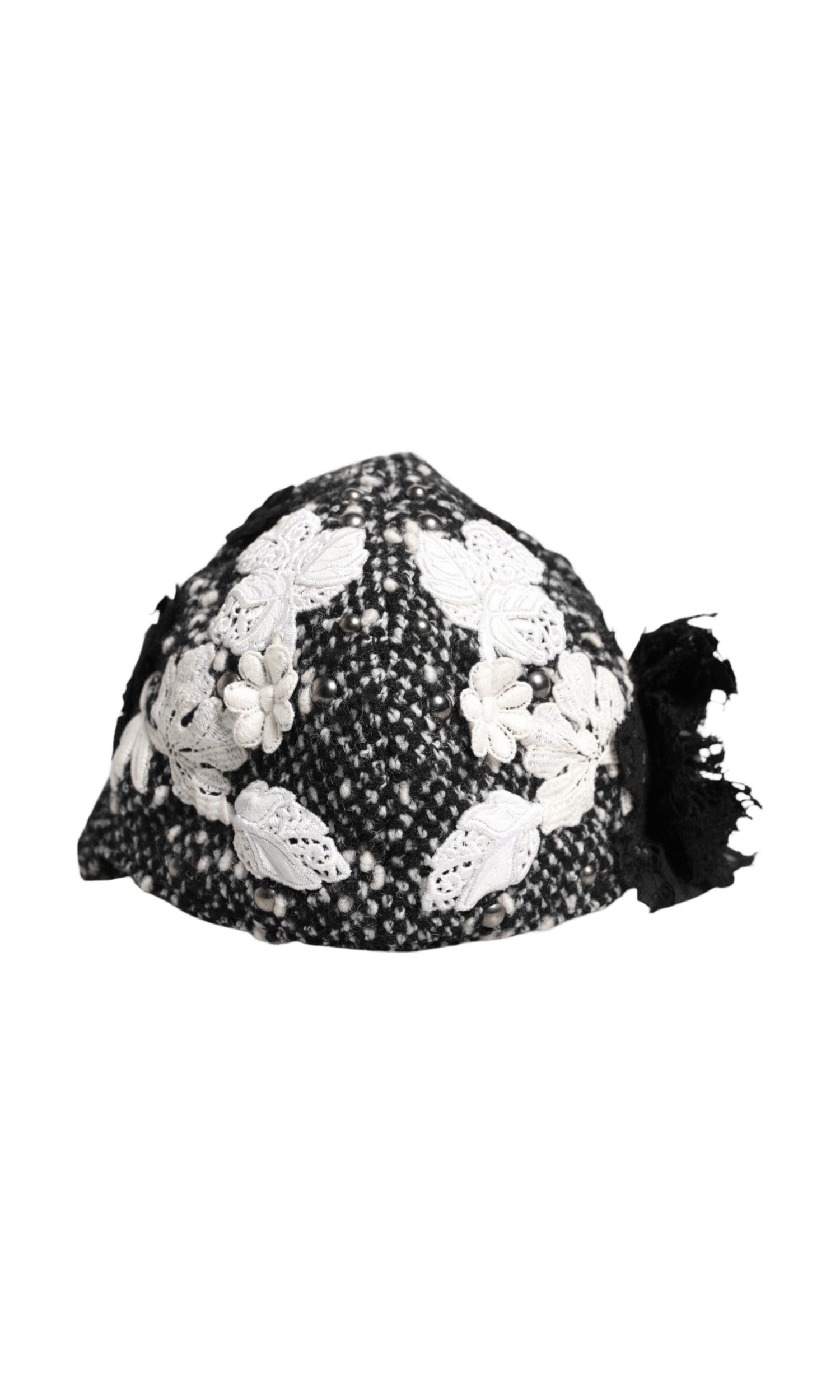 Dolce & Gabbana Black Wool White Floral Embellished Cloche Hat Glam Steals