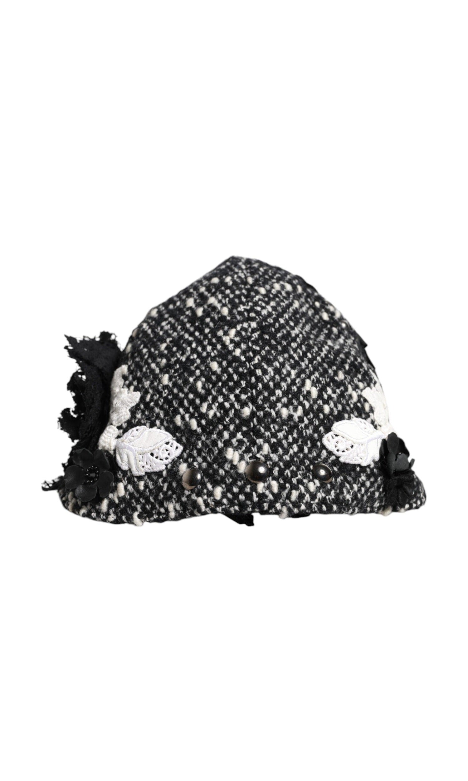 Dolce & Gabbana Black Wool White Floral Embellished Cloche Hat Glam Steals