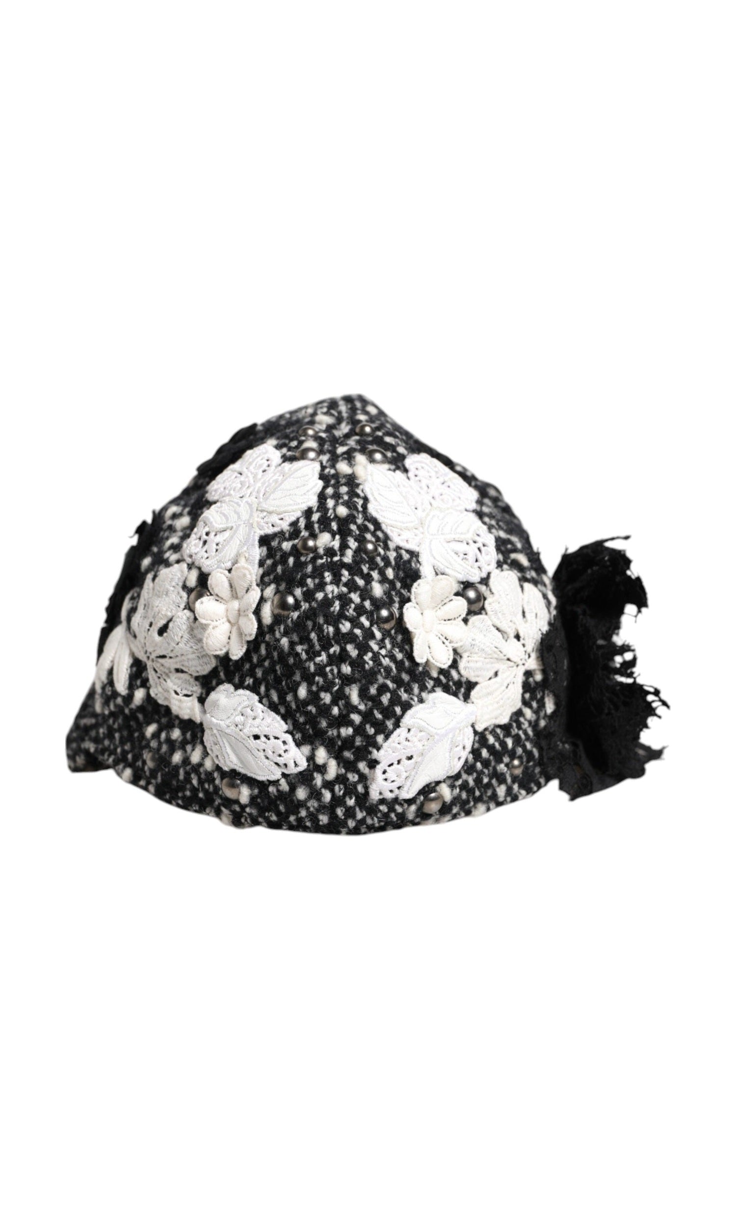 Dolce & Gabbana Black Wool White Floral Embellished Cloche Hat Glam Steals