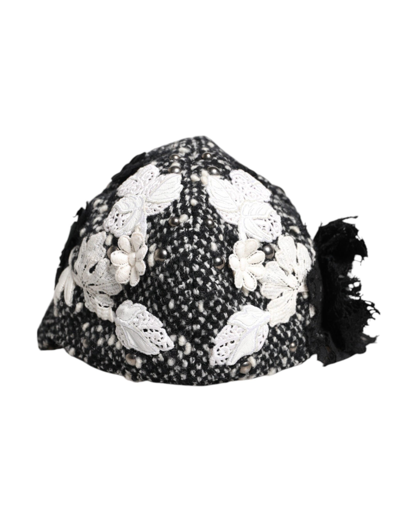 Dolce & Gabbana Black Wool White Floral Embellished Cloche Hat Glam Steals