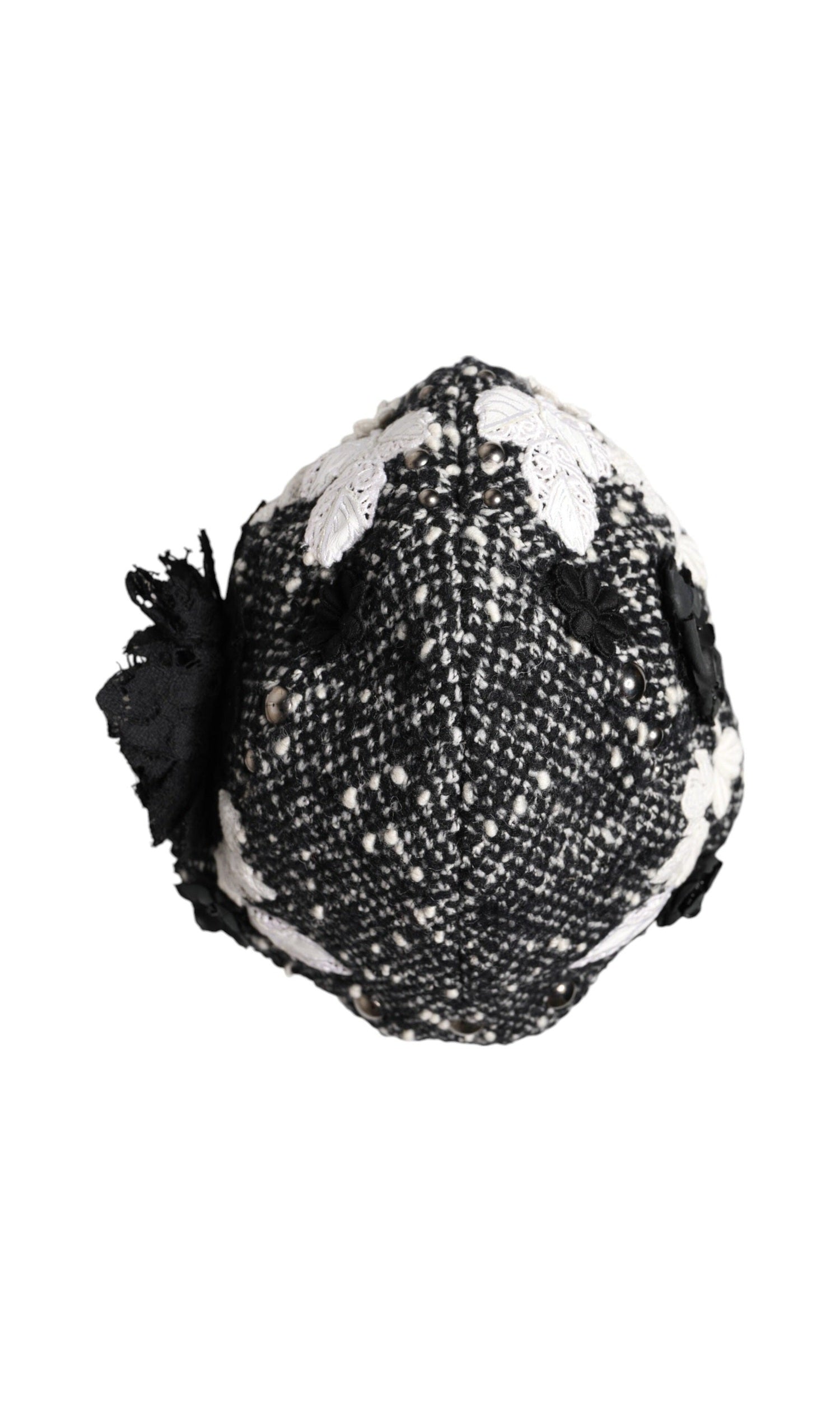 Dolce & Gabbana Black Wool White Floral Embellished Cloche Hat Glam Steals