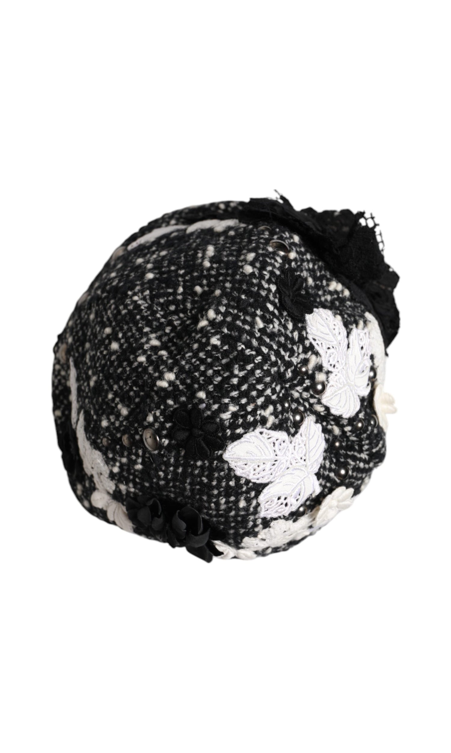 Dolce & Gabbana Black Wool White Floral Embellished Cloche Hat Glam Steals