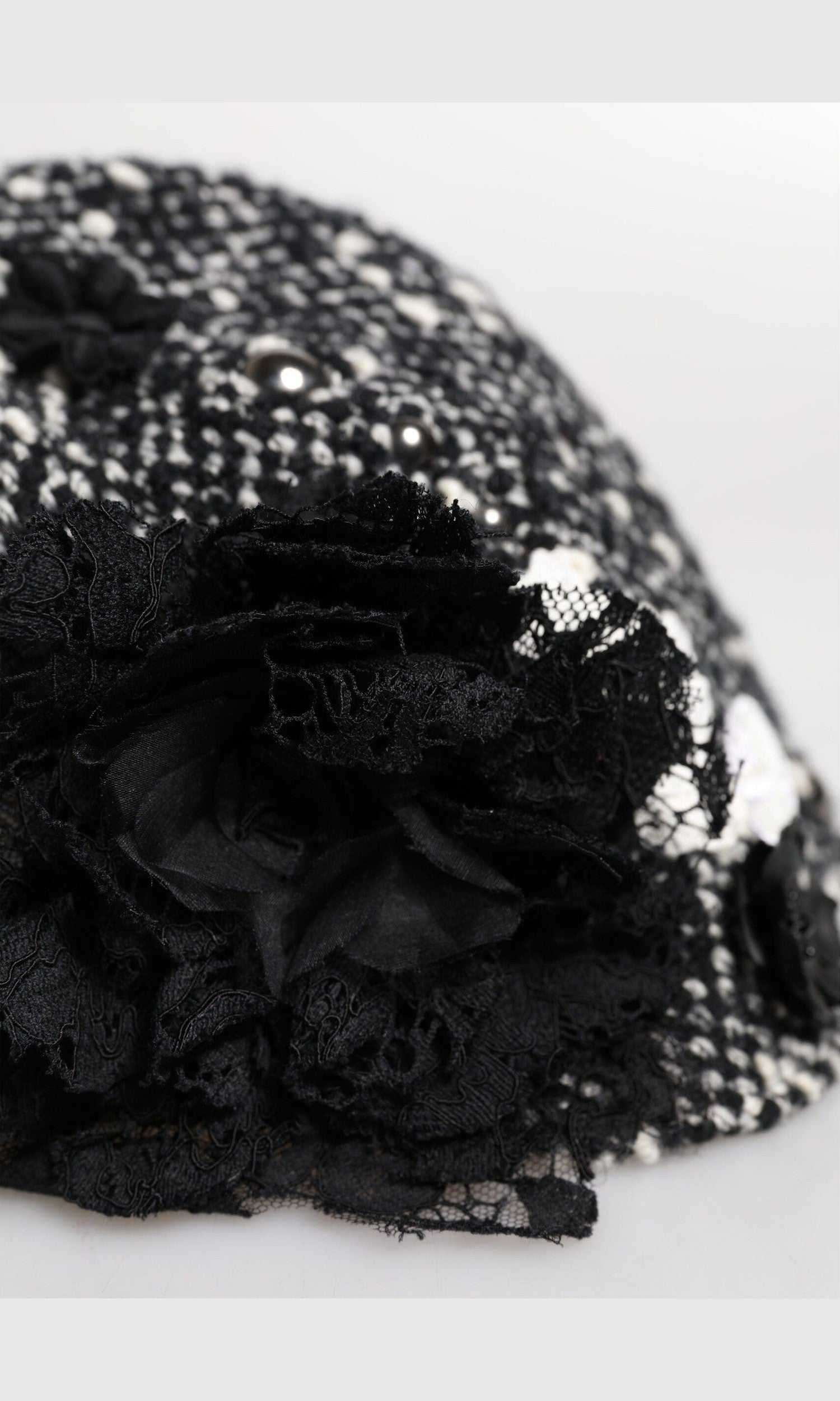 Dolce & Gabbana Black Wool White Floral Embellished Cloche Hat Glam Steals