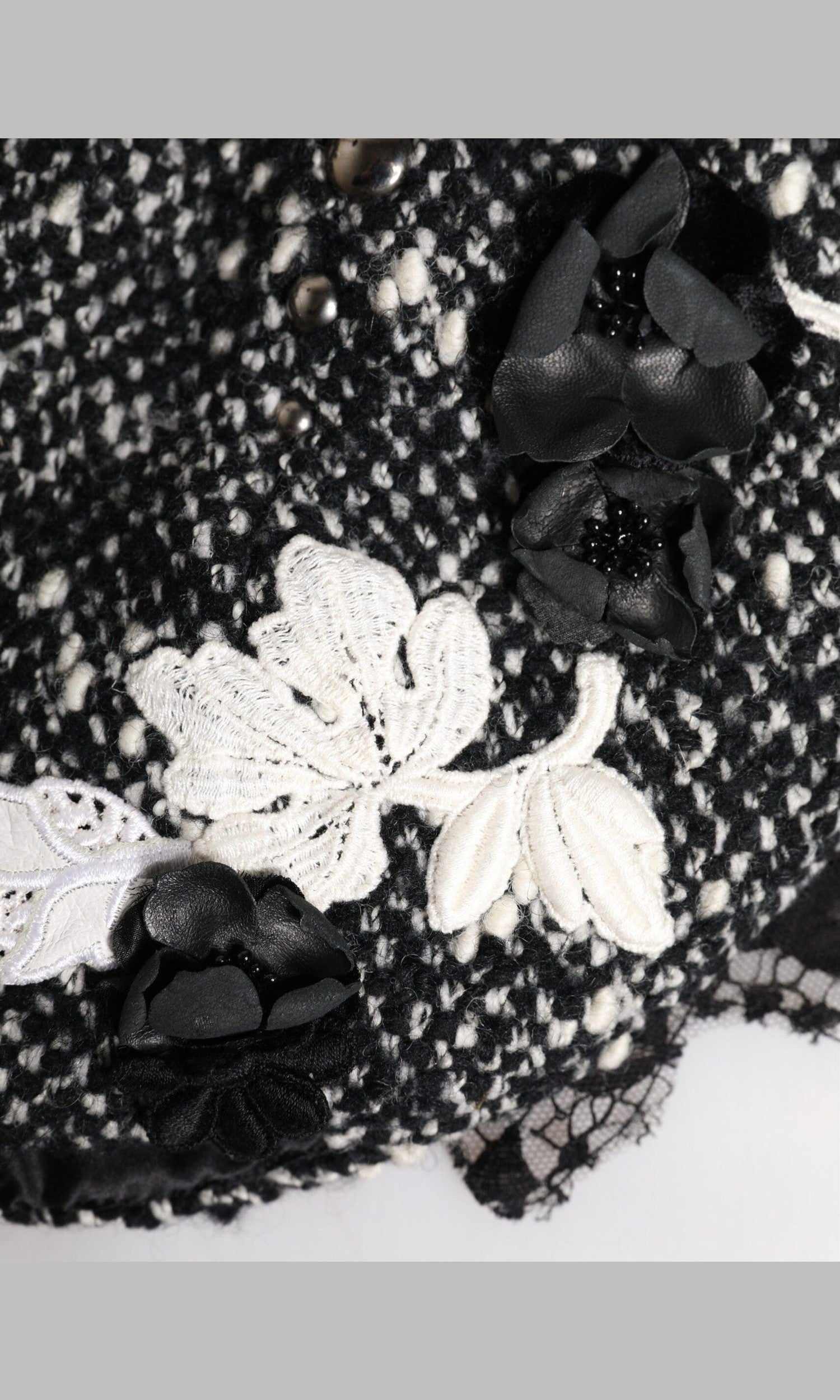 Dolce & Gabbana Black Wool White Floral Embellished Cloche Hat Glam Steals