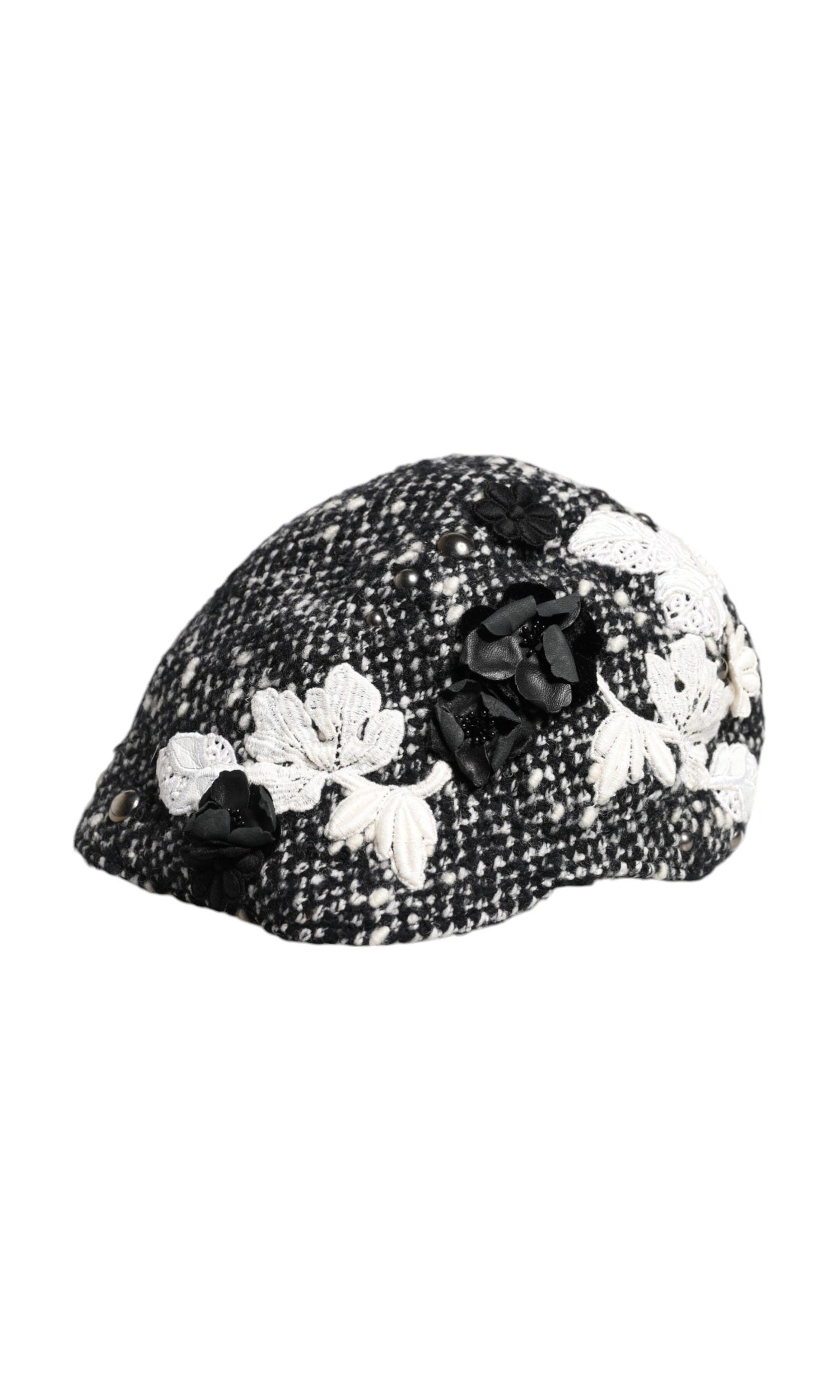 Dolce & Gabbana Black Wool White Floral Embellished Cloche Hat Glam Steals