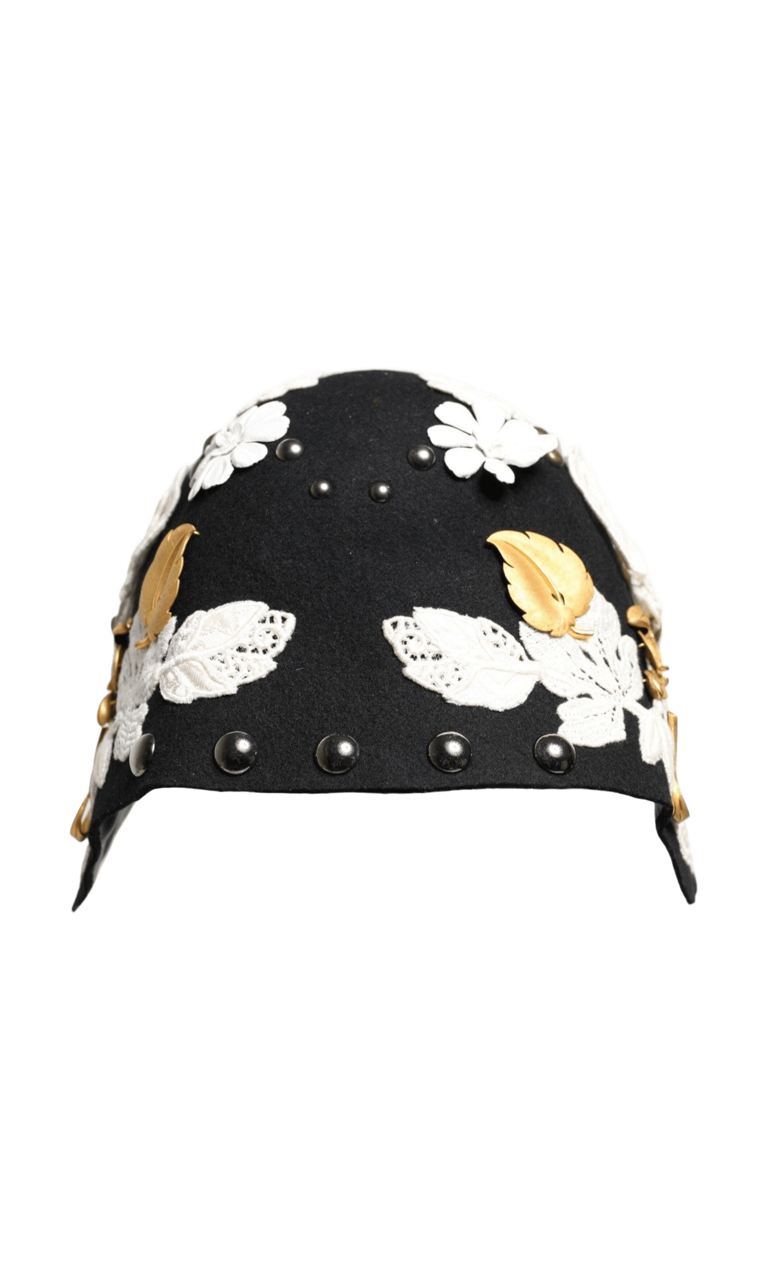 Dolce & Gabbana Black Wool White Floral Gold Leaf Cloche Hat Glam Steals