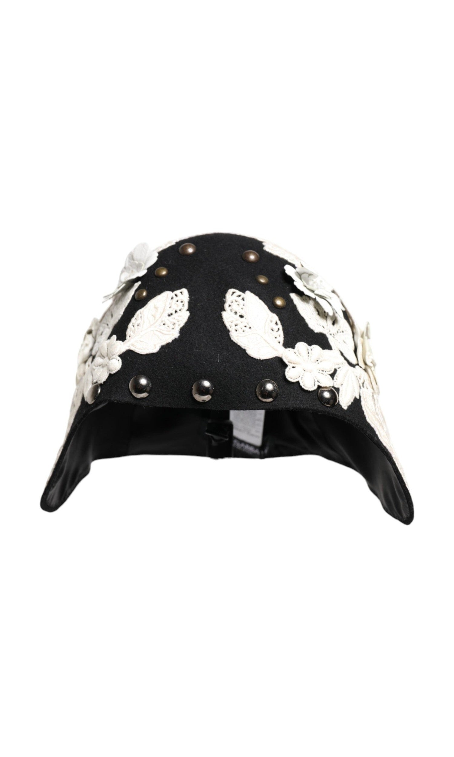 Dolce & Gabbana Black Wool White Floral Gold Leaf Cloche Hat Glam Steals