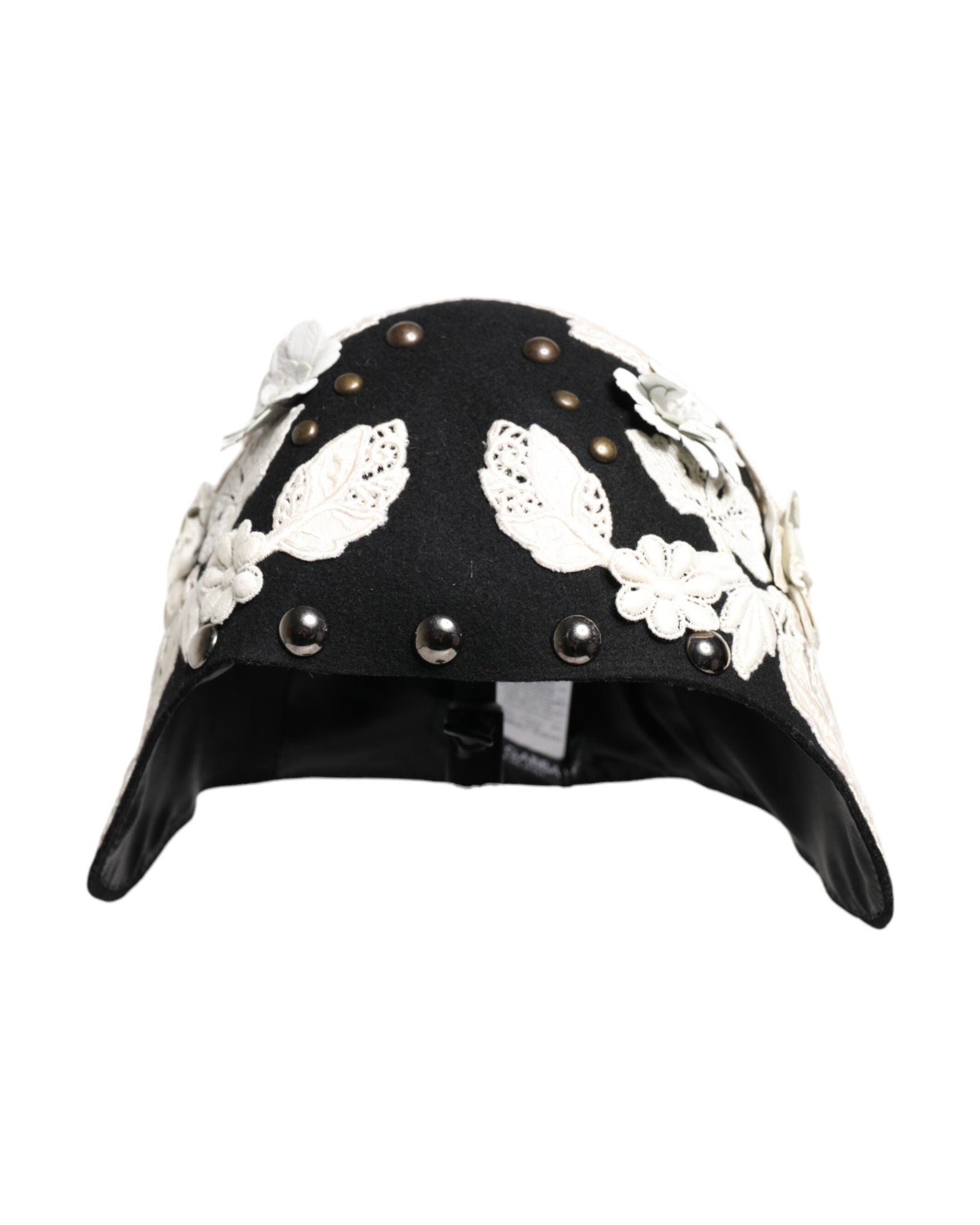 Dolce & Gabbana Black Wool White Floral Gold Leaf Cloche Hat Glam Steals