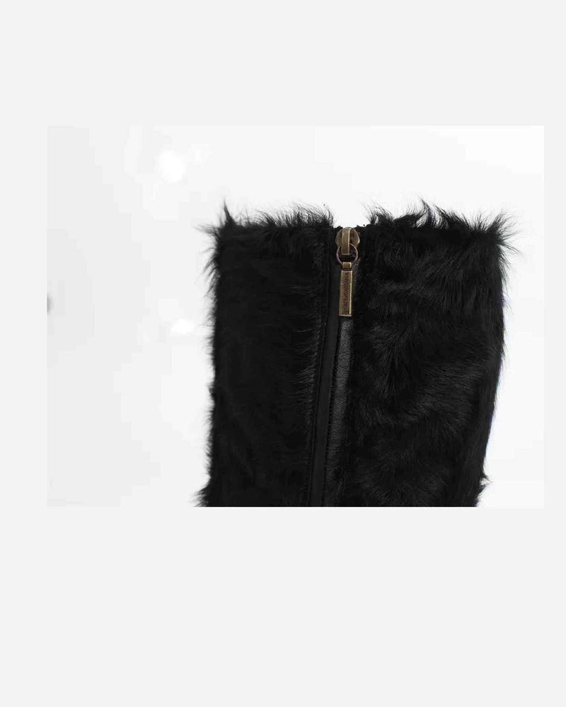 Dolce & Gabbana Black Xiangao Lamb Fur Leather Boots Shoes Boots
