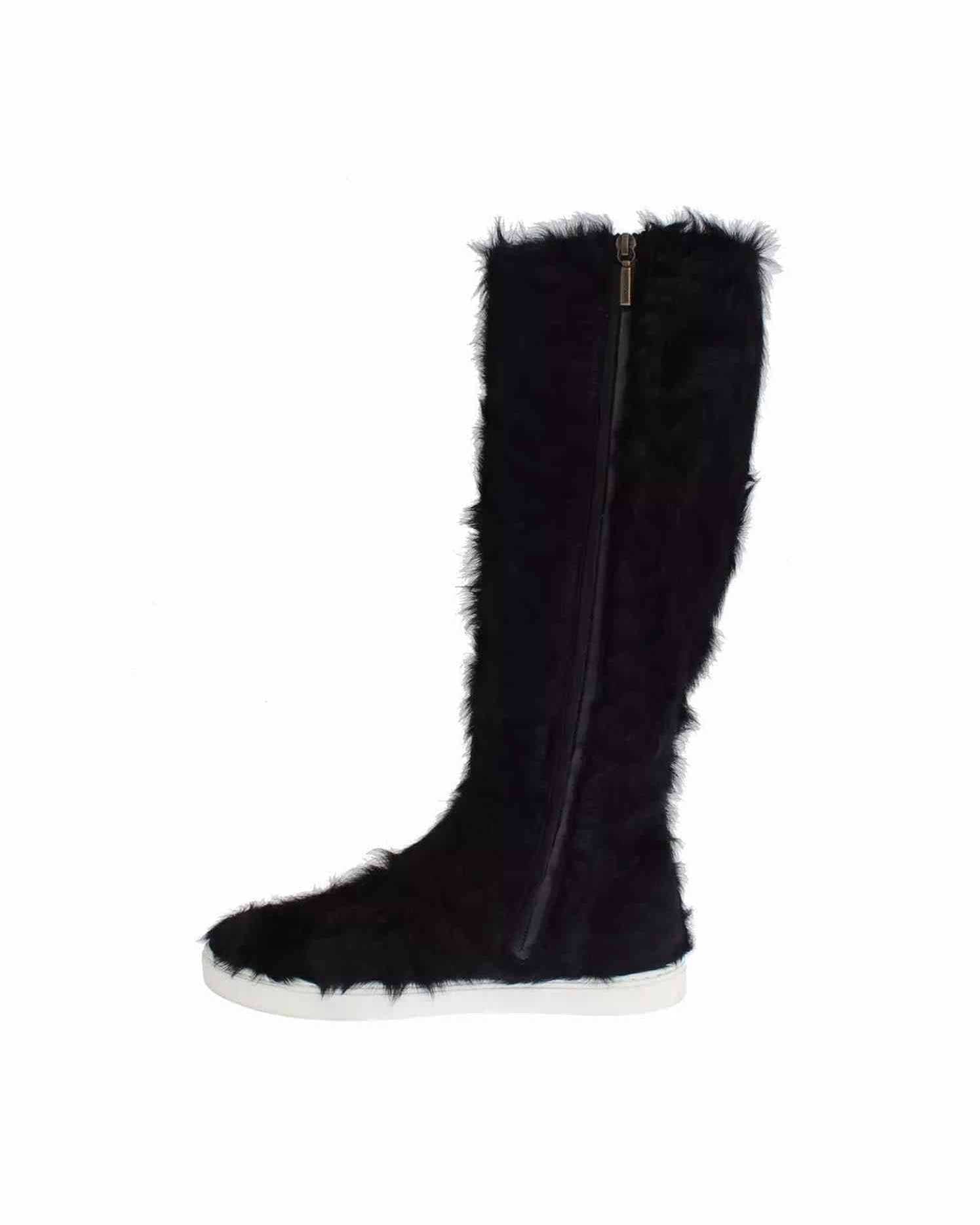 Dolce & Gabbana Black Xiangao Lamb Fur Leather Boots Shoes Glam Steals