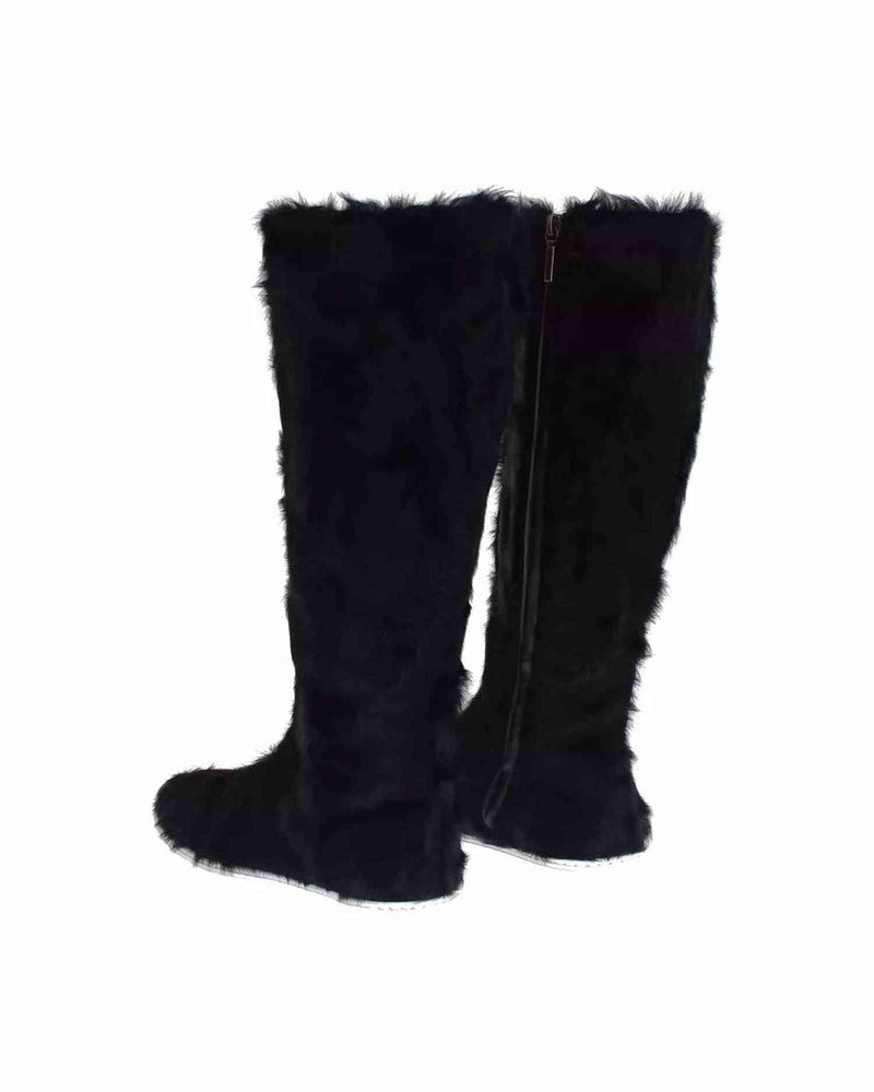 Dolce & Gabbana Black Xiangao Lamb Fur Leather Boots Shoes Glam Steals