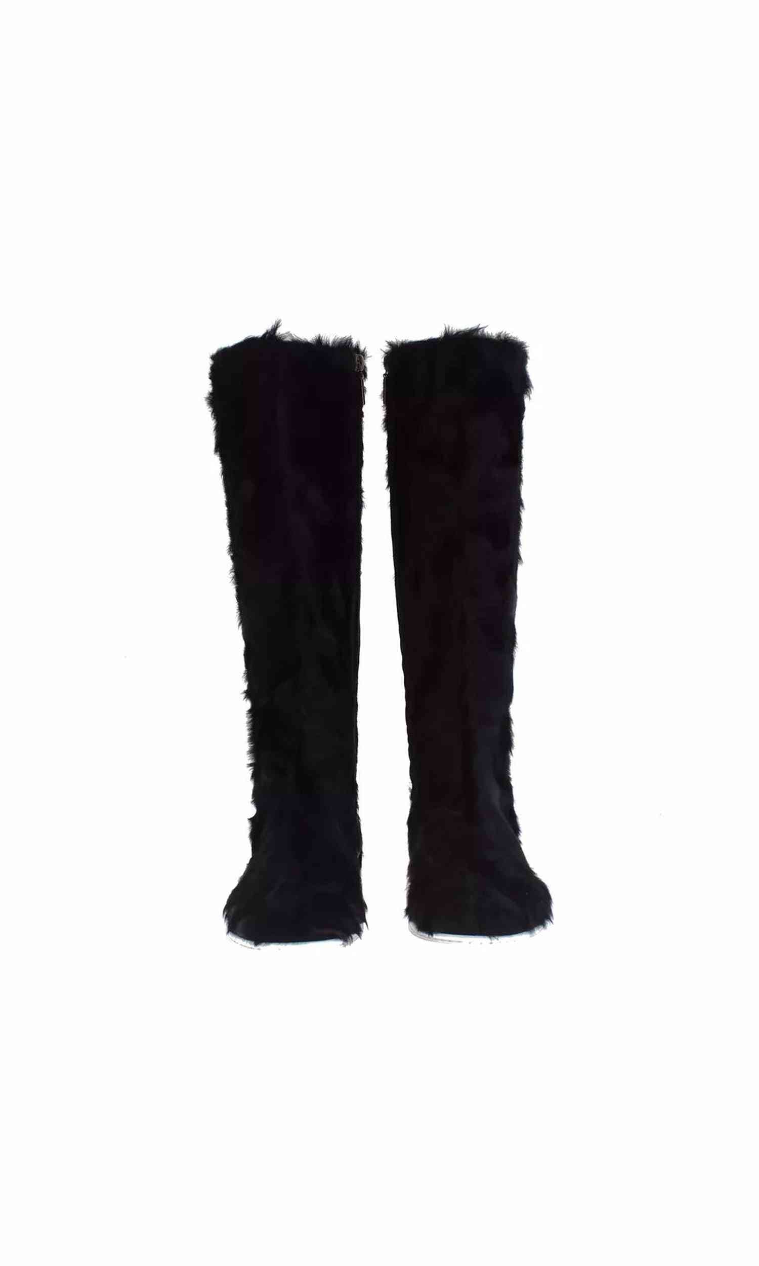 Dolce & Gabbana Black Xiangao Lamb Fur Leather Boots Shoes Glam Steals