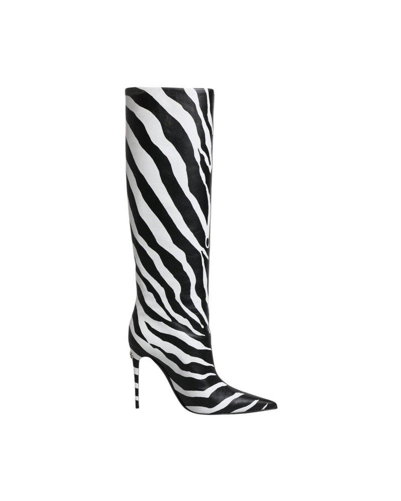 Dolce & Gabbana Black White Zebra Heels High Boots Shoes Glam Steals