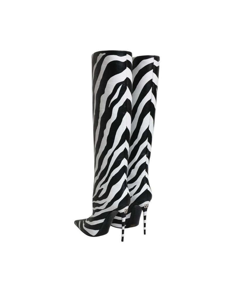 Dolce & Gabbana Black White Zebra Heels High Boots Shoes Glam Steals