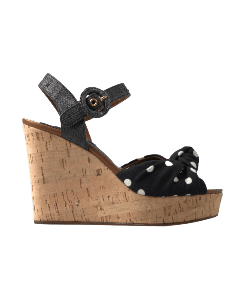 Dolce & Gabbana Black and Wedges Polka Dotted Ankle Strap Shoes Sandals Glam Steals