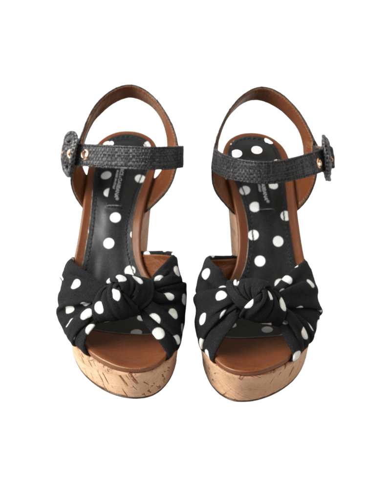 Dolce & Gabbana Black and Wedges Polka Dotted Ankle Strap Shoes Sandals Glam Steals