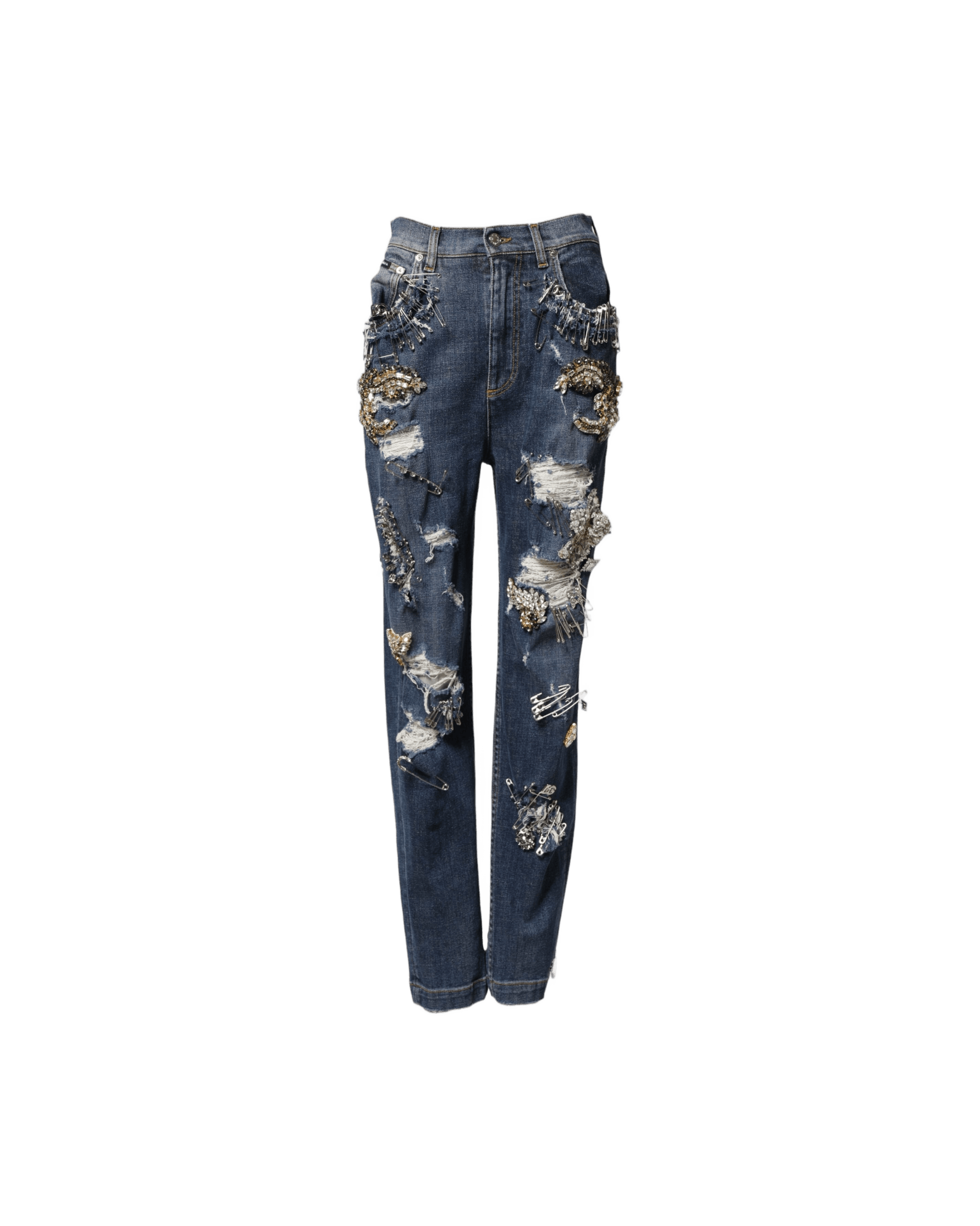 Dolce & Gabbana Blue Cotton Rhinestone Embellish Denim Jeans Glam Steals