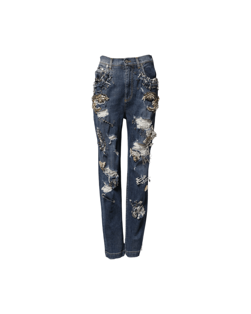 Dolce & Gabbana Blue Cotton Rhinestone Embellish Denim Jeans Glam Steals