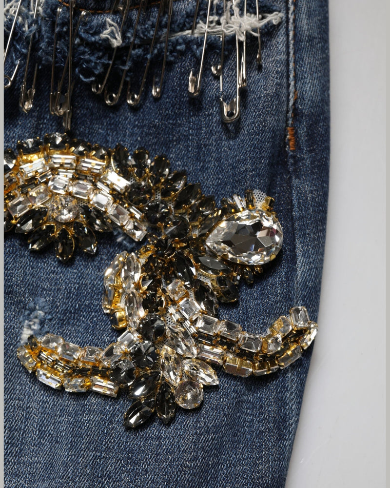Dolce & Gabbana Blue Cotton Rhinestone Embellish Denim Jeans Glam Steals
