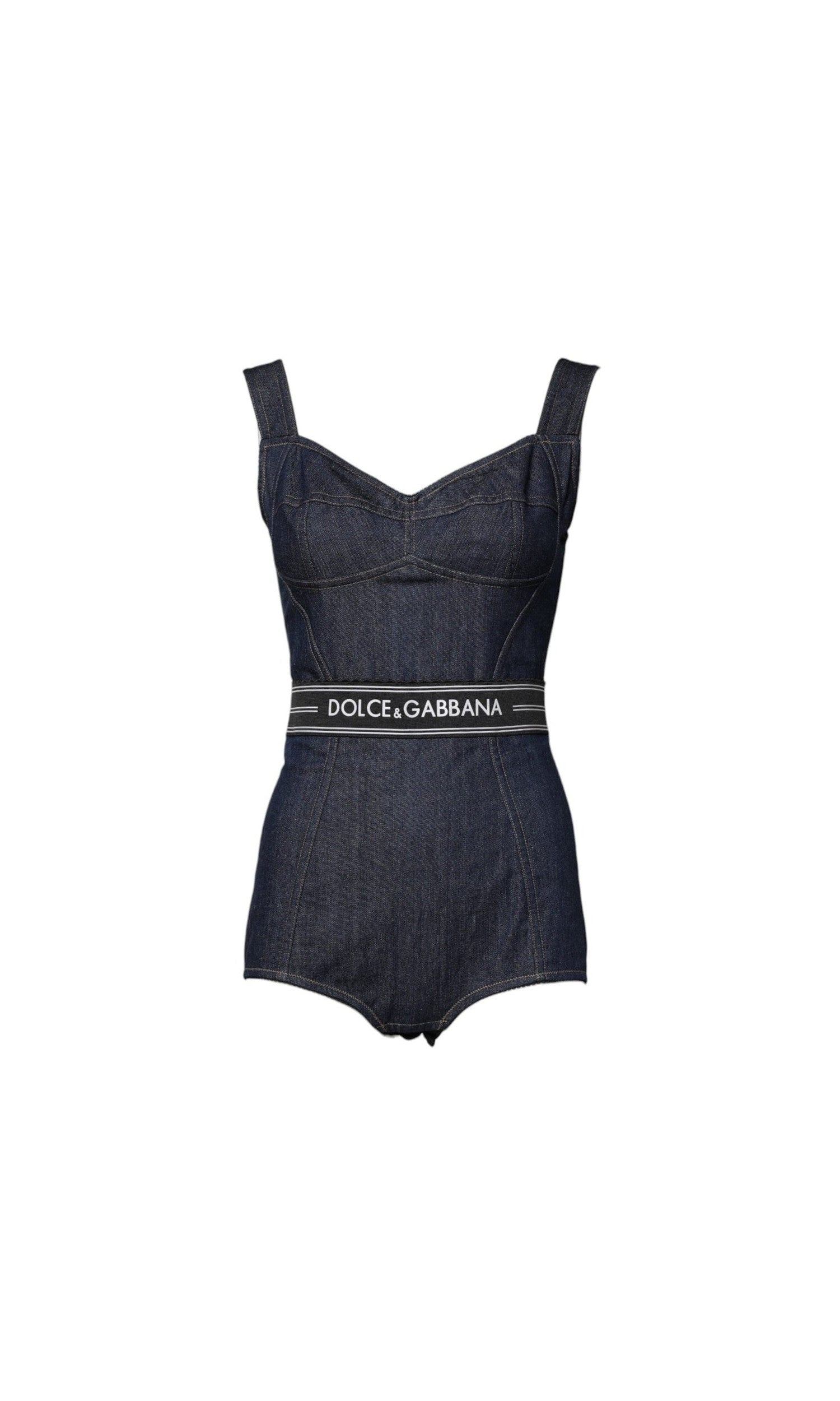 Dolce & Gabbana Blue Cotton Stretch Sleeveless Bodycon Denim Bodysuit Glam Steals