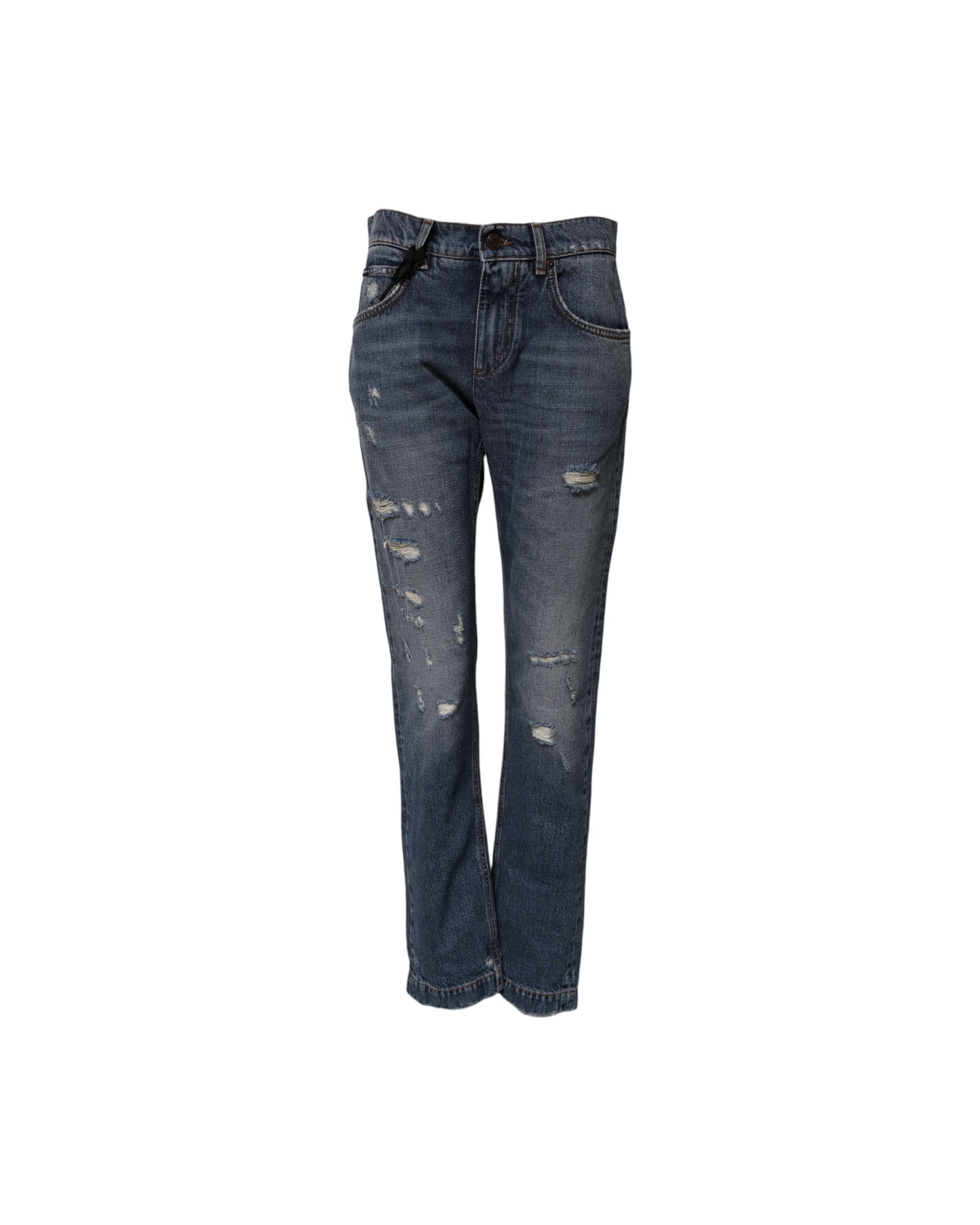 Dolce & Gabbana Blue Cotton Tattered Boyfriend Denim Jeans Glam Steals