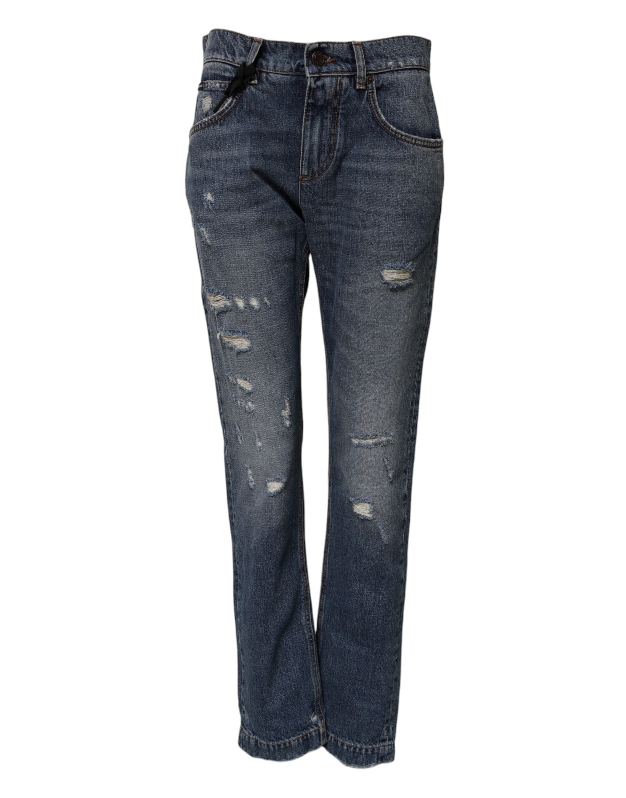 Dolce & Gabbana Blue Cotton Tattered Boyfriend Denim Jeans Glam Steals