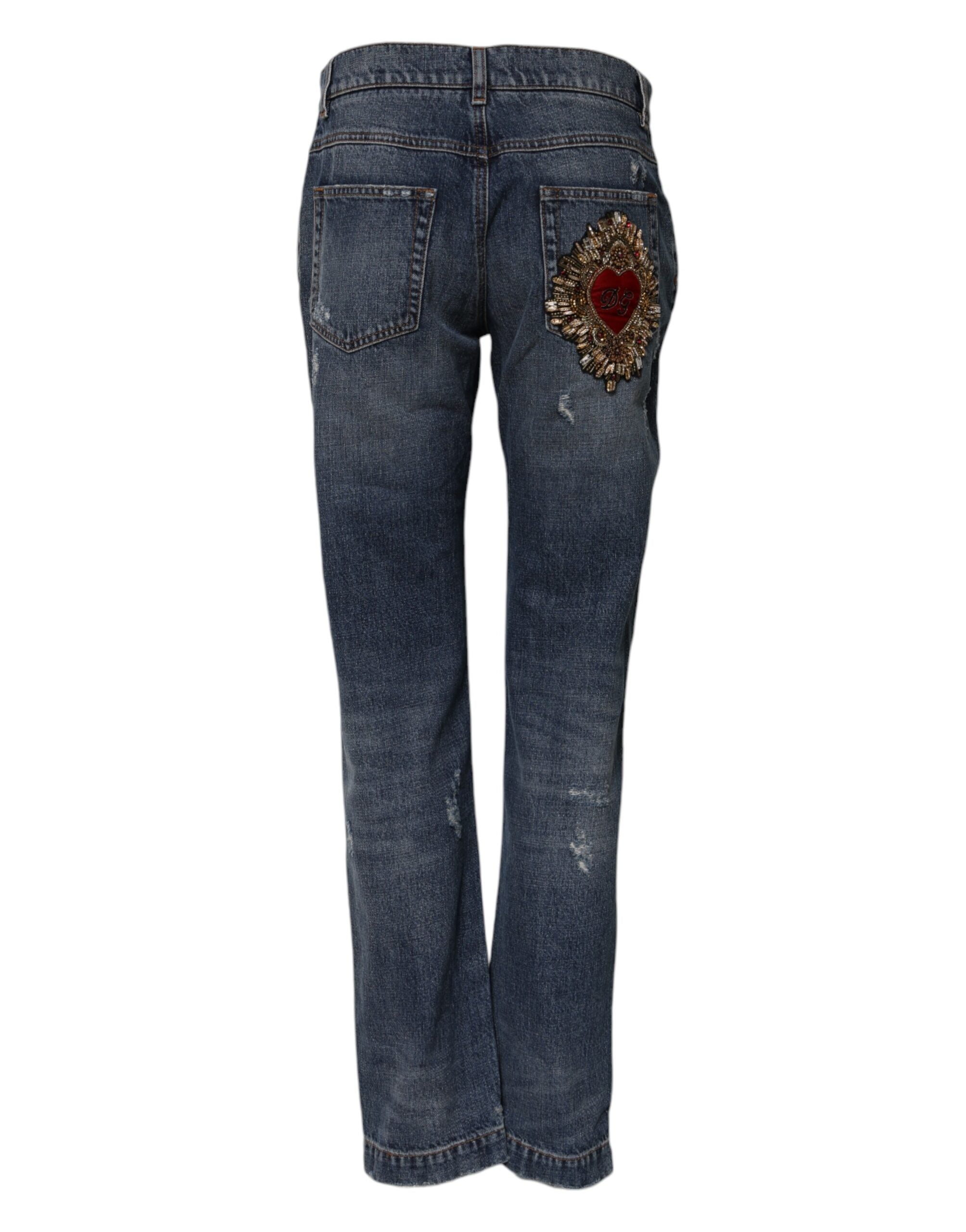 Dolce & Gabbana Blue Cotton Tattered Boyfriend Denim Jeans Glam Steals