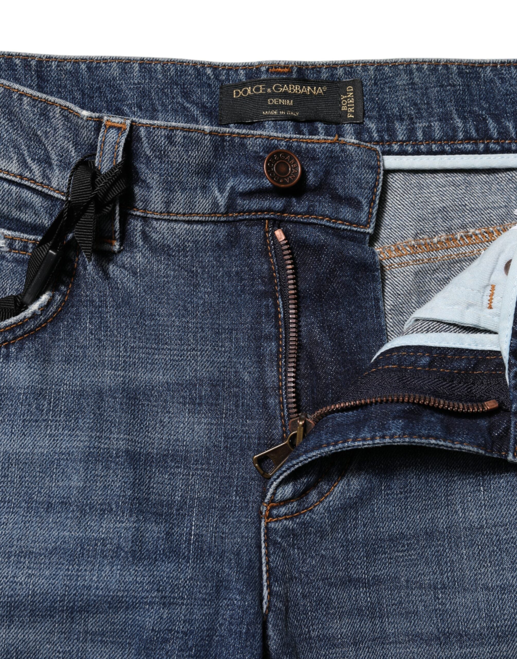 Dolce & Gabbana Blue Cotton Tattered Boyfriend Denim Jeans Glam Steals