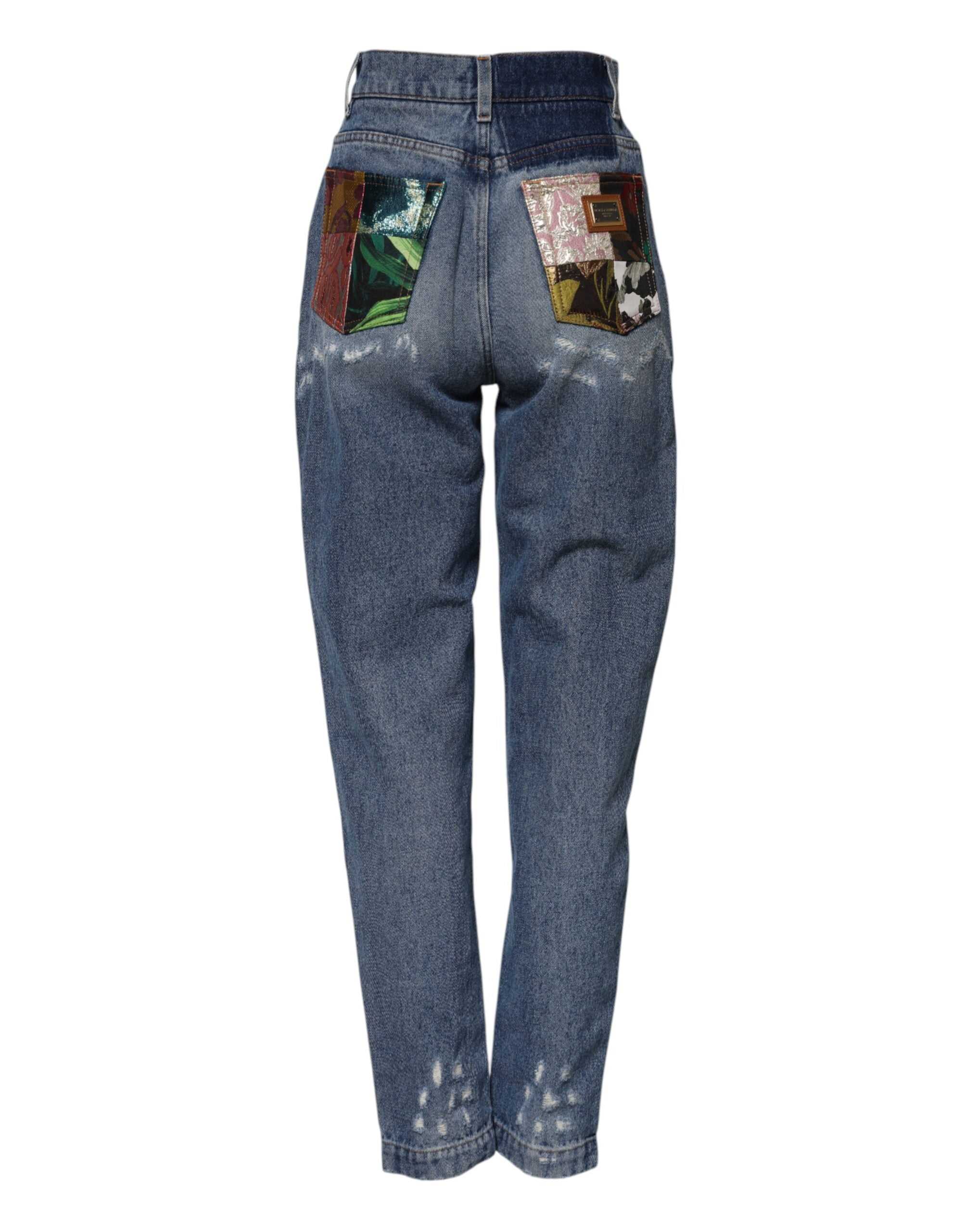 Dolce & Gabbana Blue Cotton Tattered High Waist Denim Jeans Glam Steals