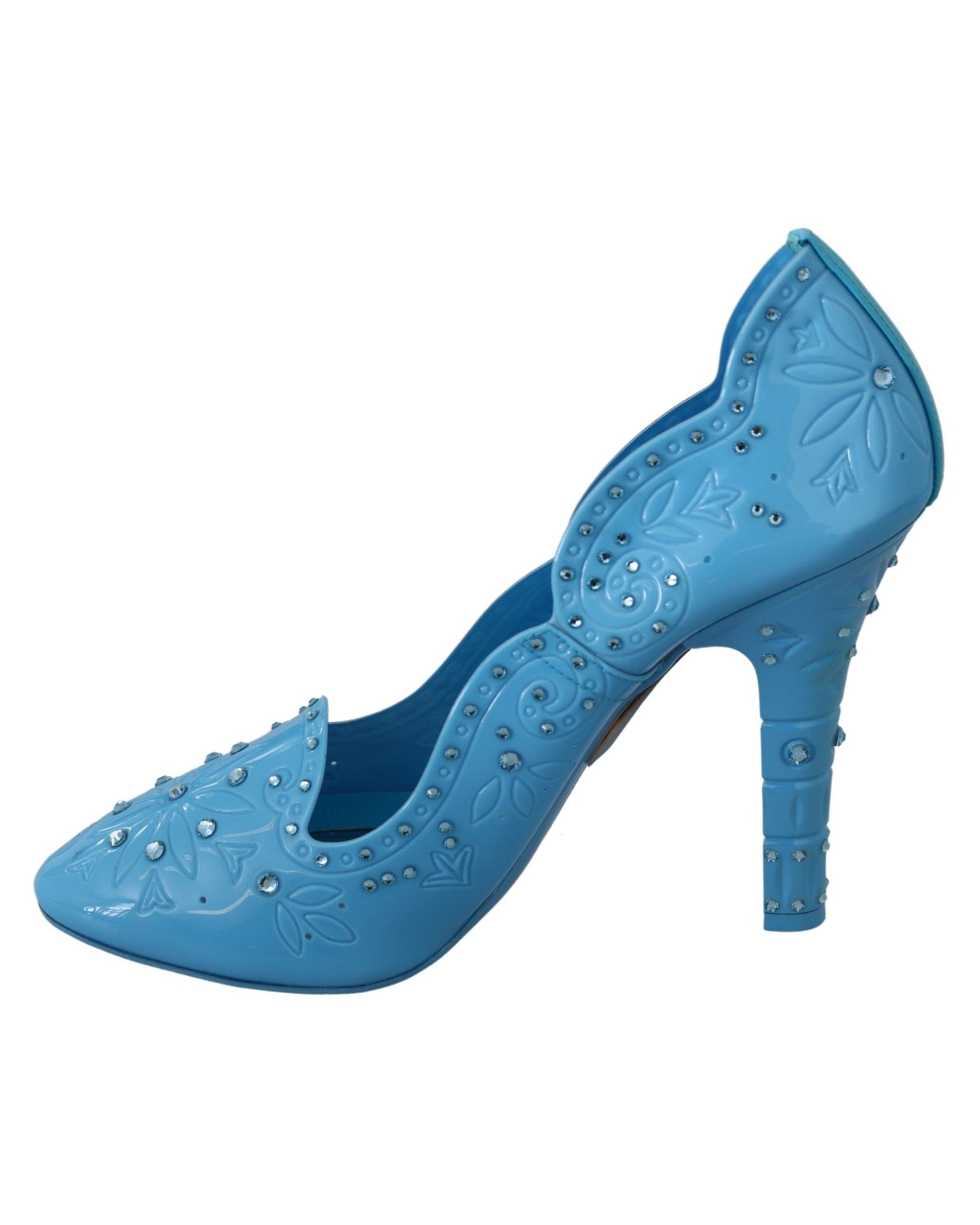 Dolce & Gabbana Blue Crystal Floral Cinderella Heels Heels