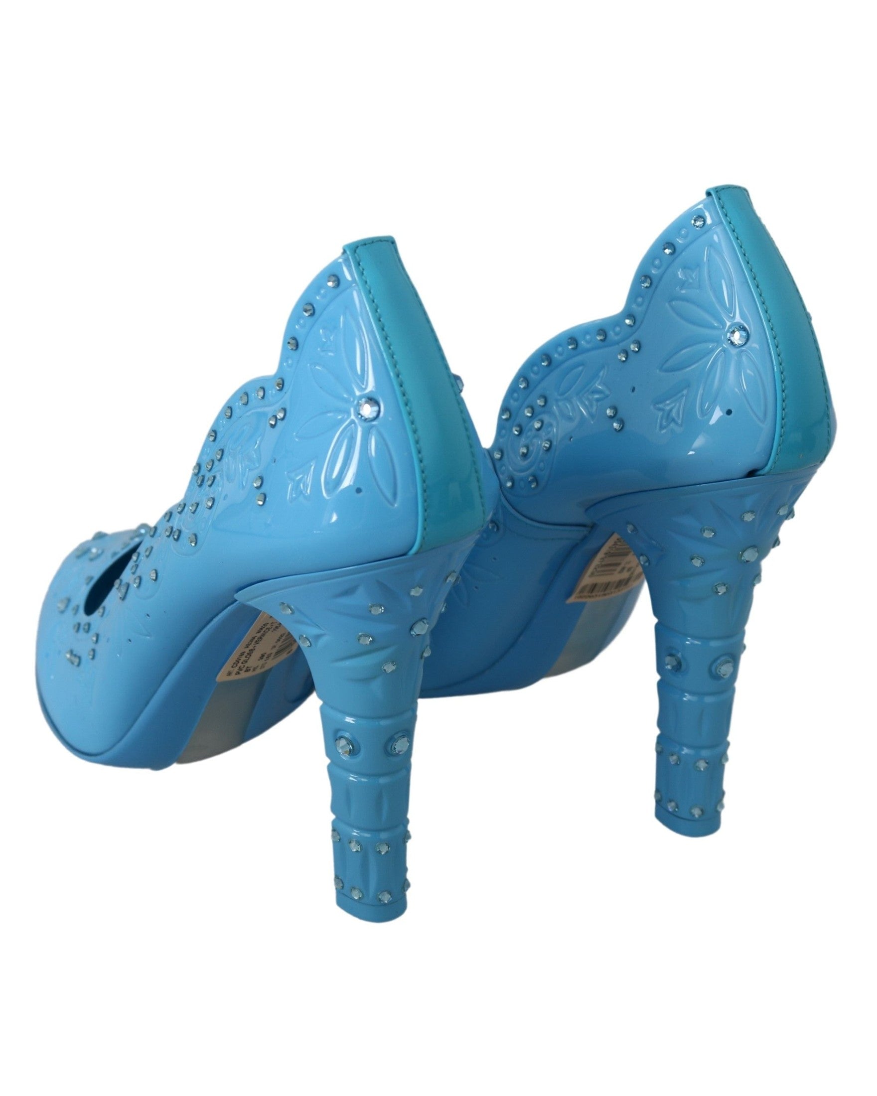 Dolce & Gabbana Blue Crystal Floral Cinderella Heels Heels